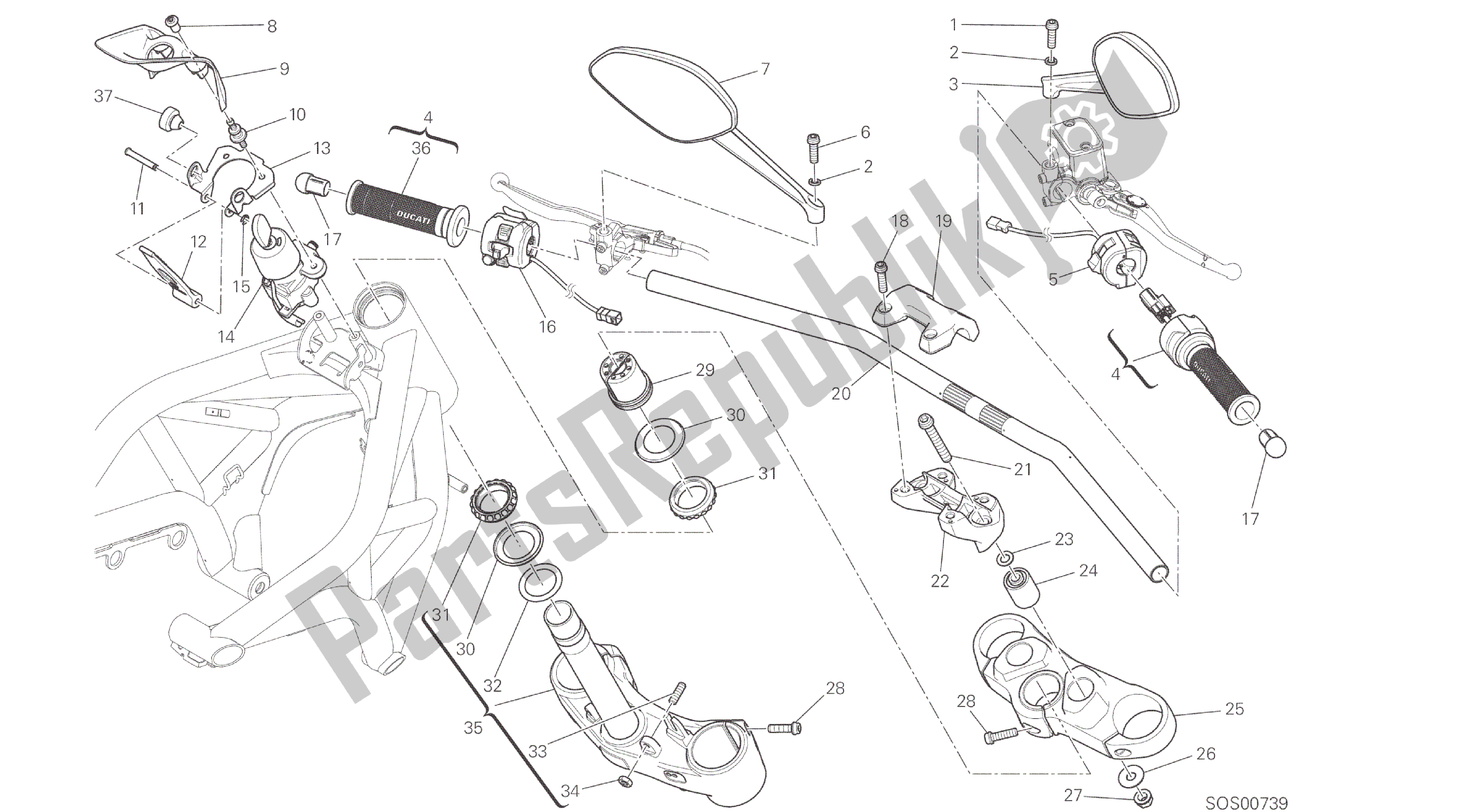 Todas las partes para Dibujo 021 - Manillar Y Controles [mod: M 821] Marco De Grupo de Ducati Monster 821 2014
