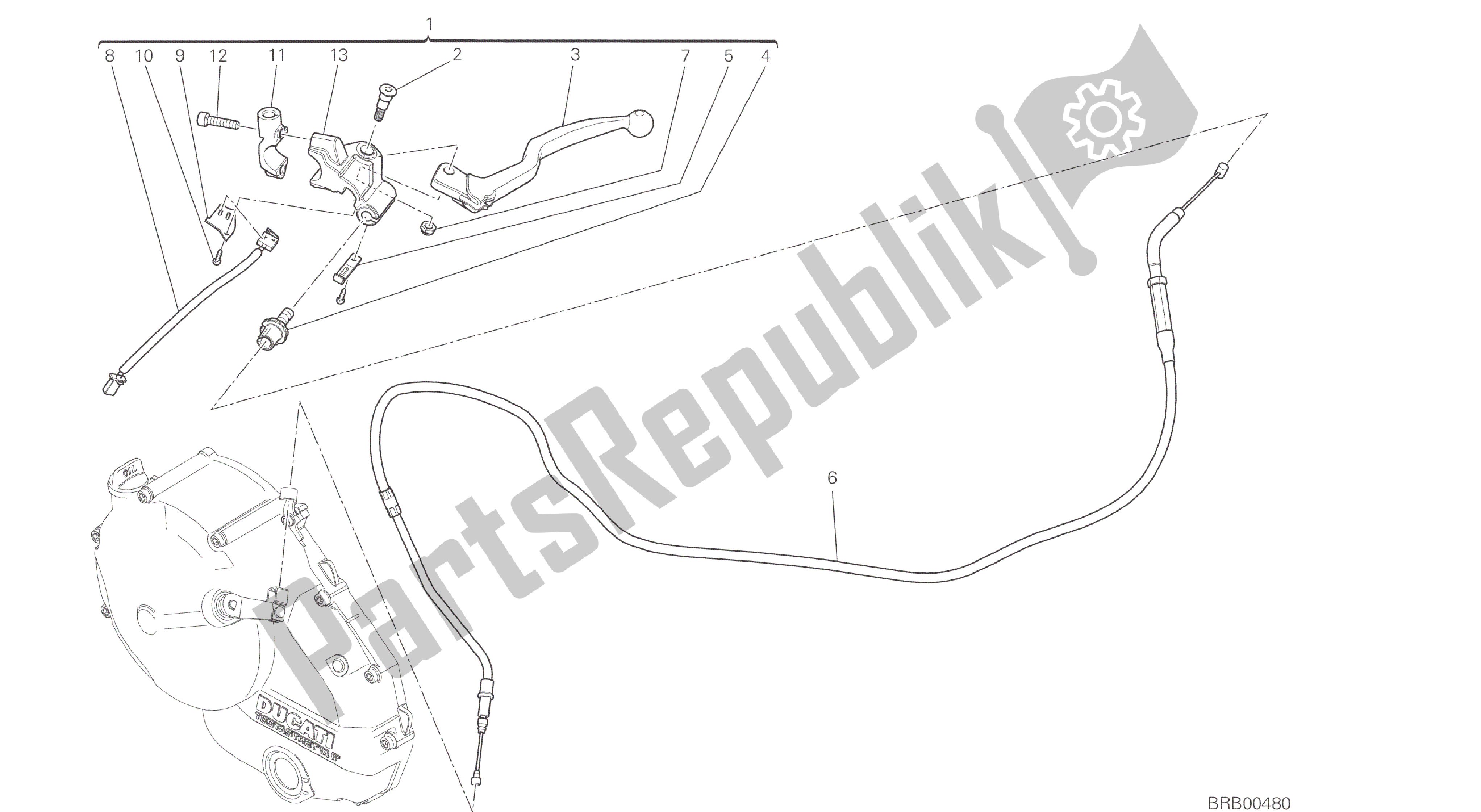 Alle onderdelen voor de Tekening 023 - Koppelingsbediening [mod: M 821] Groepsframe van de Ducati Monster 821 2014