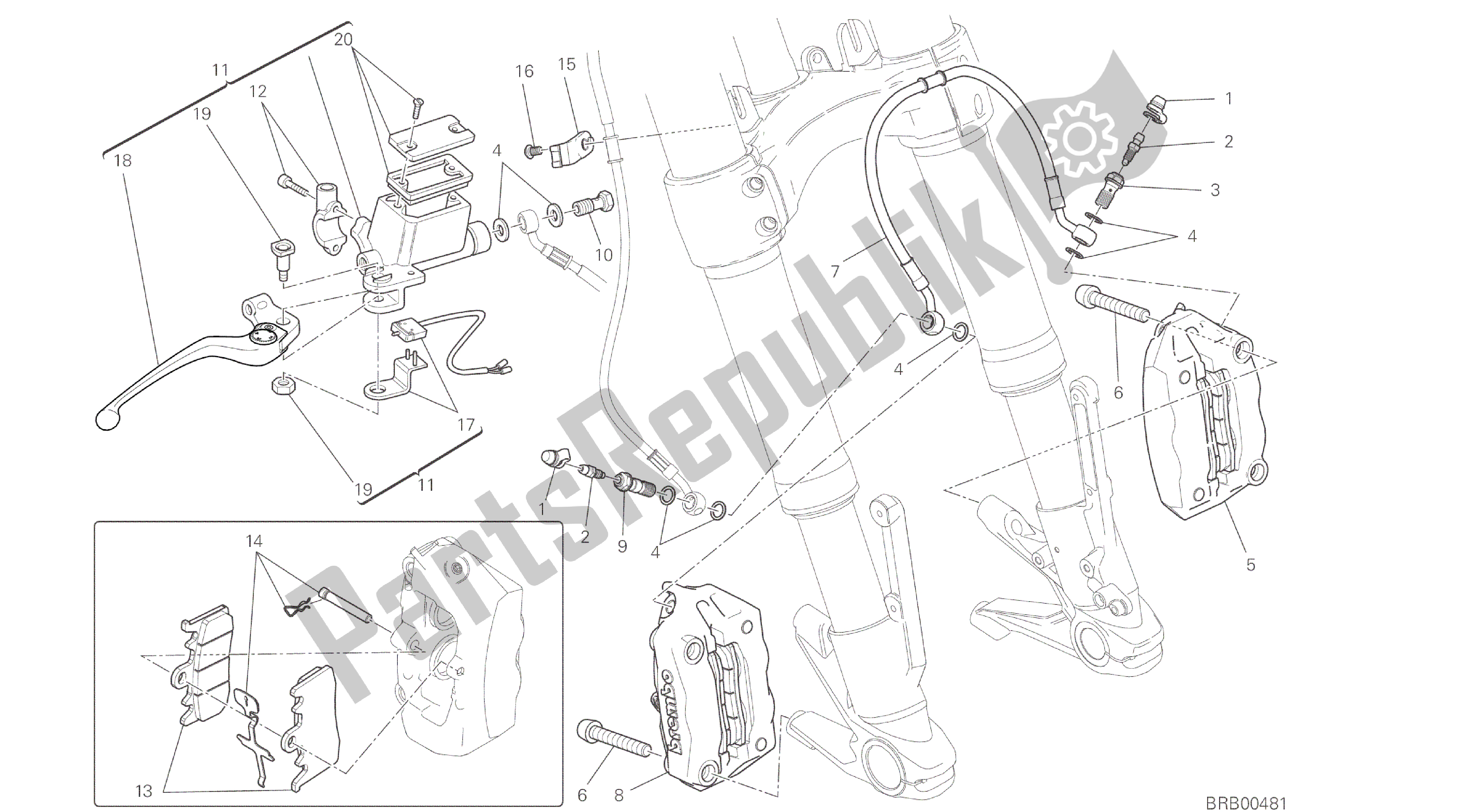 Todas las partes para Dibujo 024 - Sistema De Freno Delantero [mod: M 821] Bastidor De Grupo de Ducati Monster 821 2014