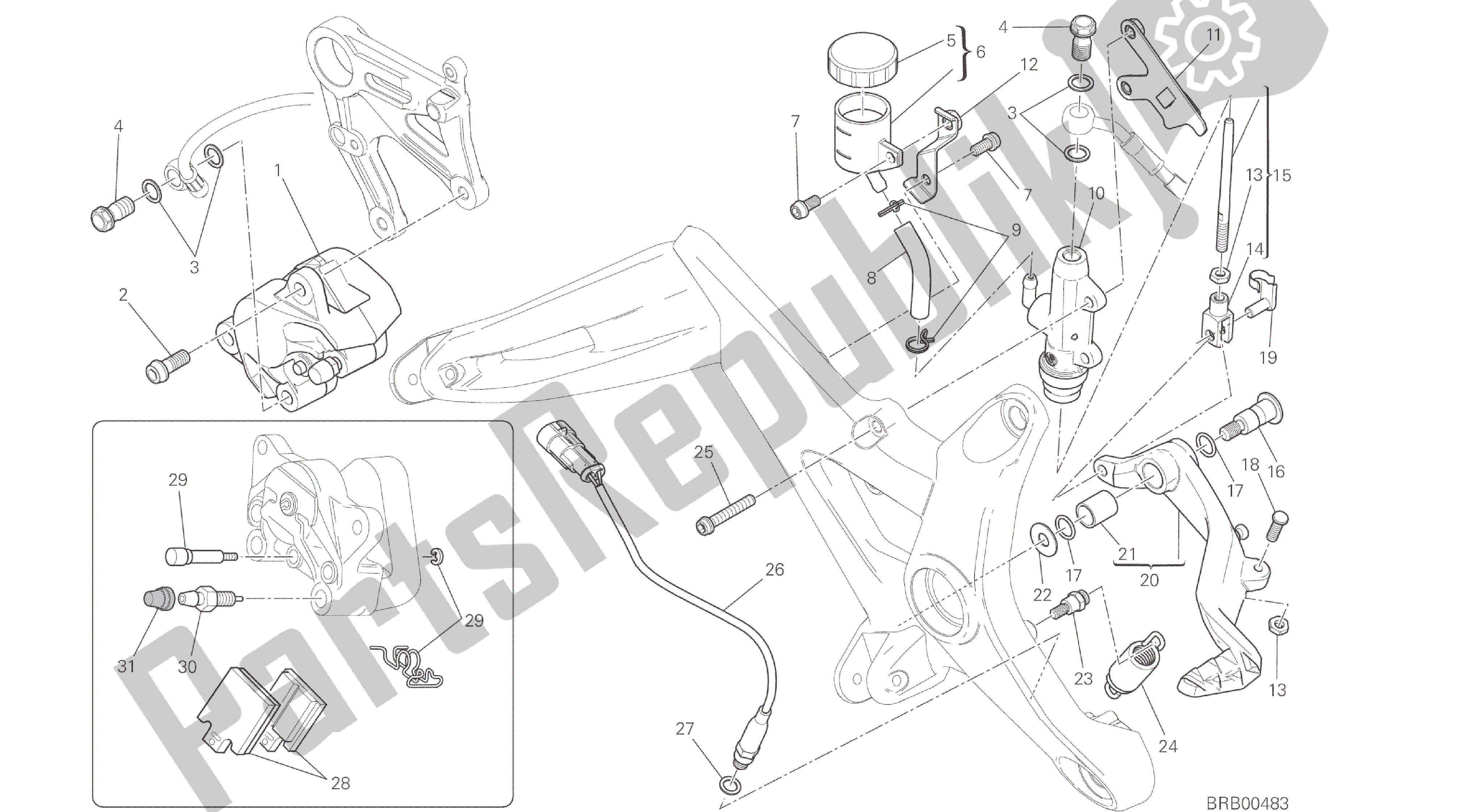 Tutte le parti per il Disegno 025 - Sistema Frenante Posteriore [mod: M 821] Telaio Del Gruppo del Ducati Monster 821 2014