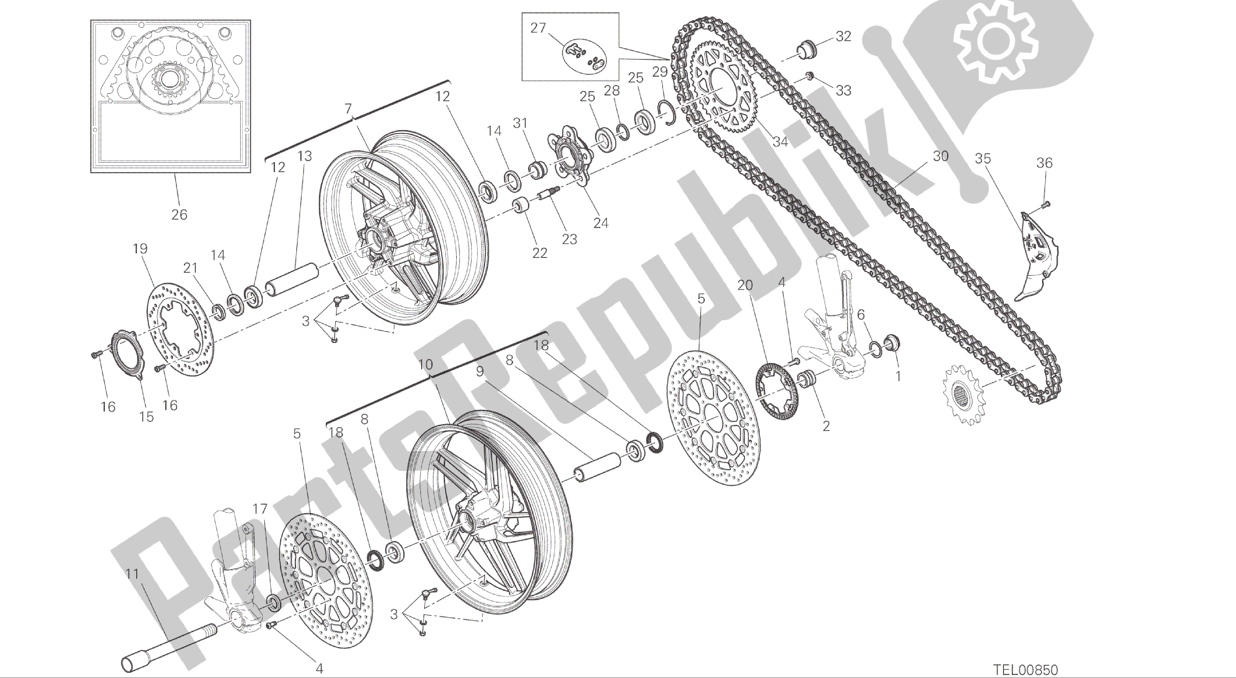 Todas as partes de Desenho 026 - Ruota Anteriore E Posteriore [mod: M 821] Quadro De Grupo do Ducati Monster 821 2016