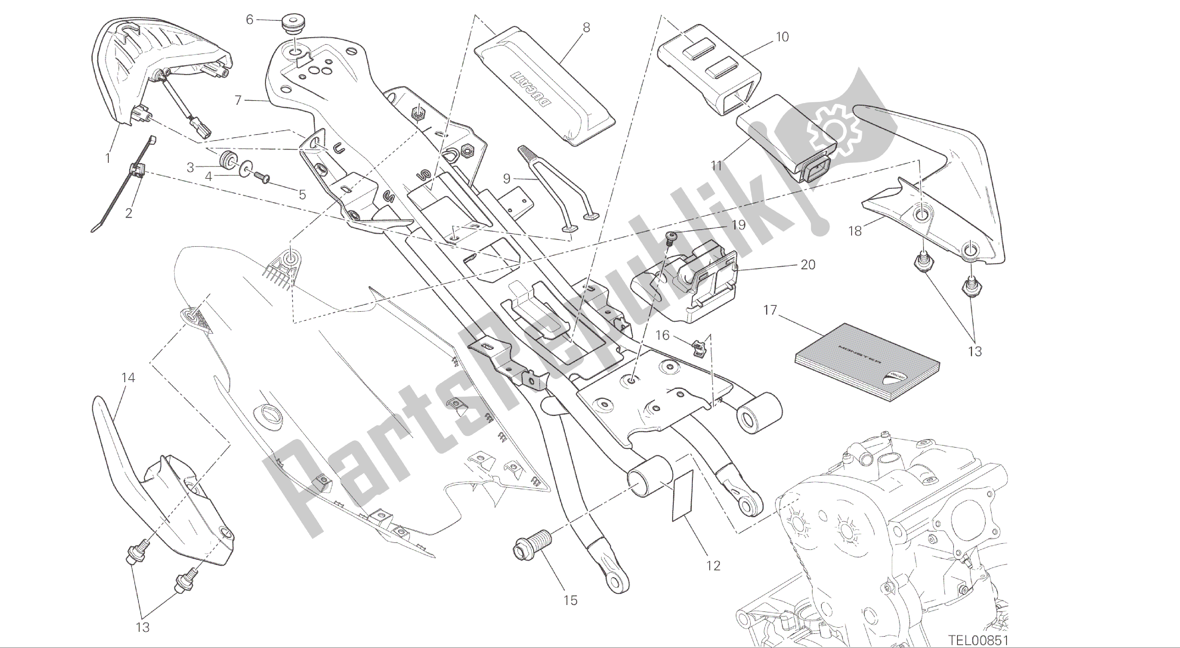 Todas las partes para Dibujo 027 - Cuadro Trasero Comp. [mod: M 821] Marco De Grupo de Ducati Monster 821 2016