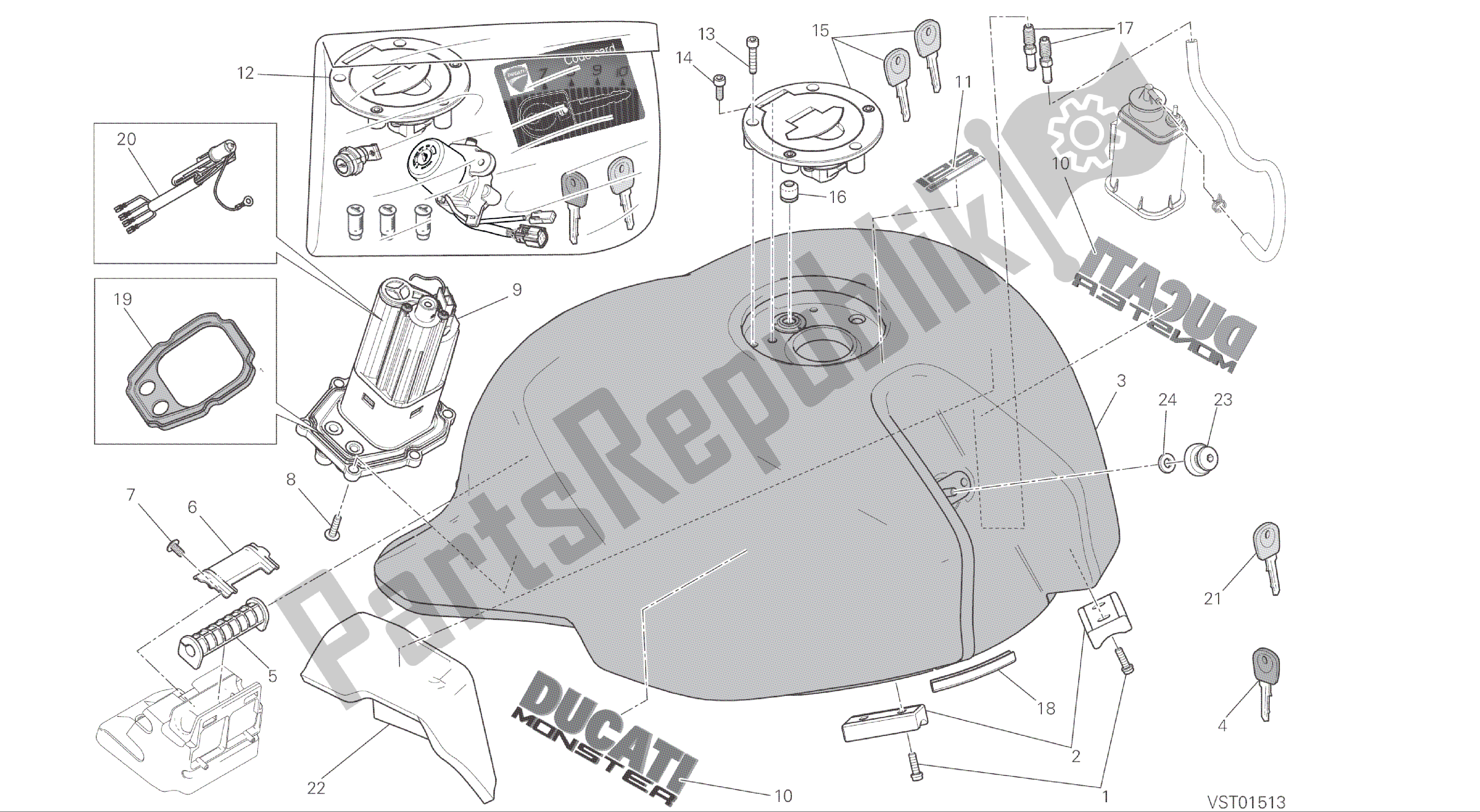 Wszystkie części do Rysunek 032 - Zbiornik Paliwa [mod: M 821; Xst: Chn] Ramka Grupy Ducati Monster 821 2016
