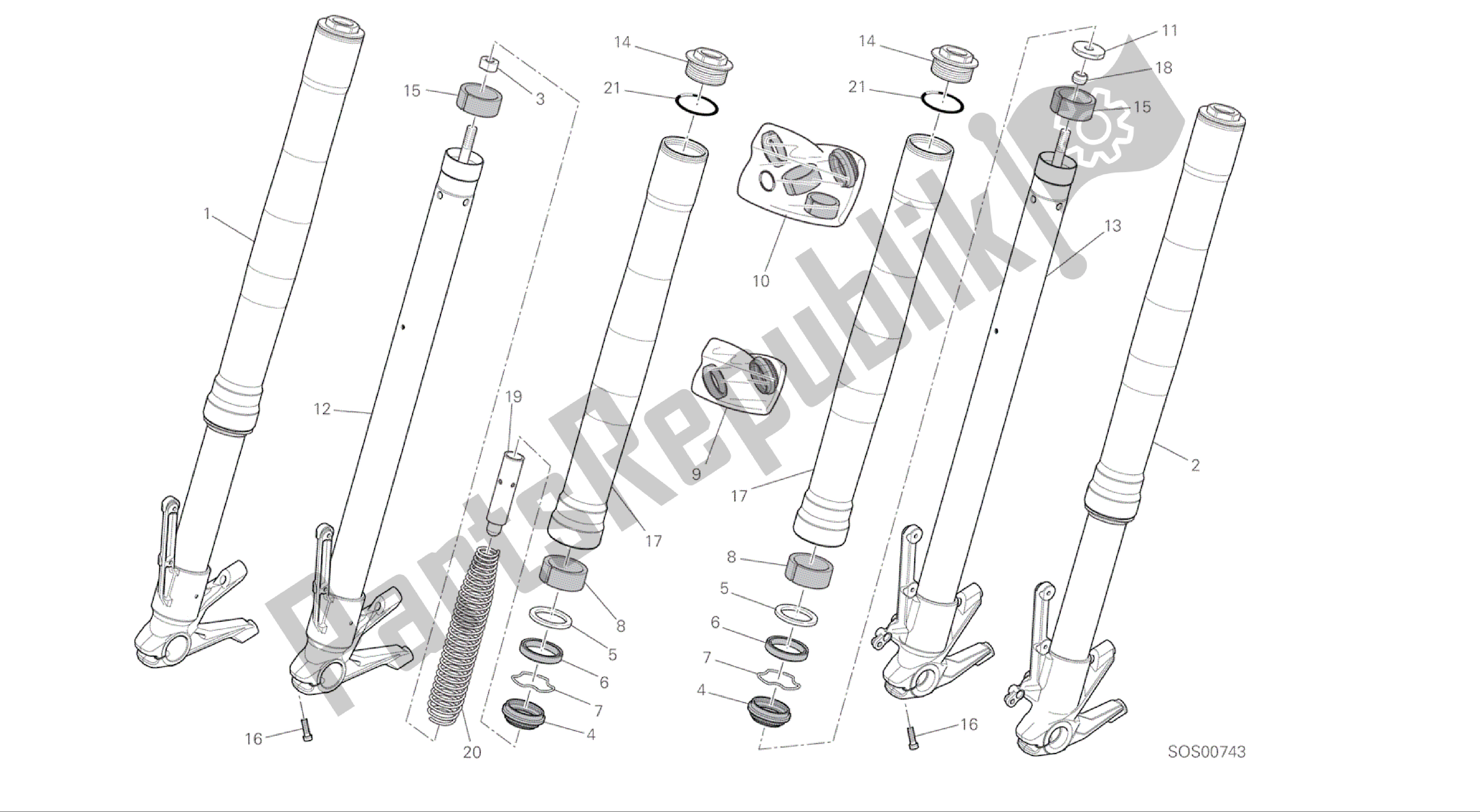 Todas las partes para Dibujo 21a - Horquilla Delantera [mod: M 821; Xst: Marco De Grupo Aus, Eur, Fra, Jap] de Ducati Monster 821 2016