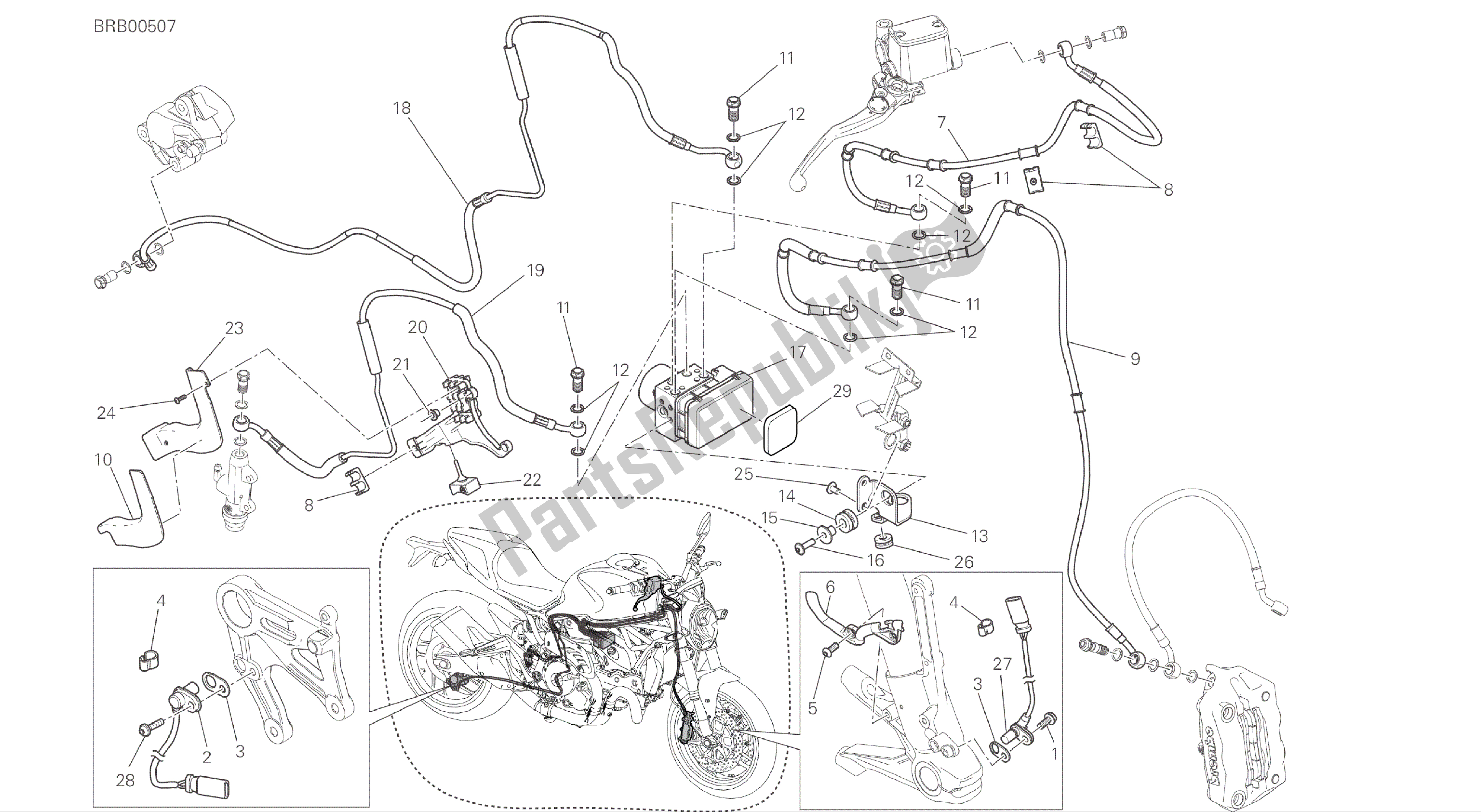 Todas las partes para Dibujo 24a - Sistema De Frenos Antibloqueo (abs) [mod: M 821] Marco De Grupo de Ducati Monster 821 2016