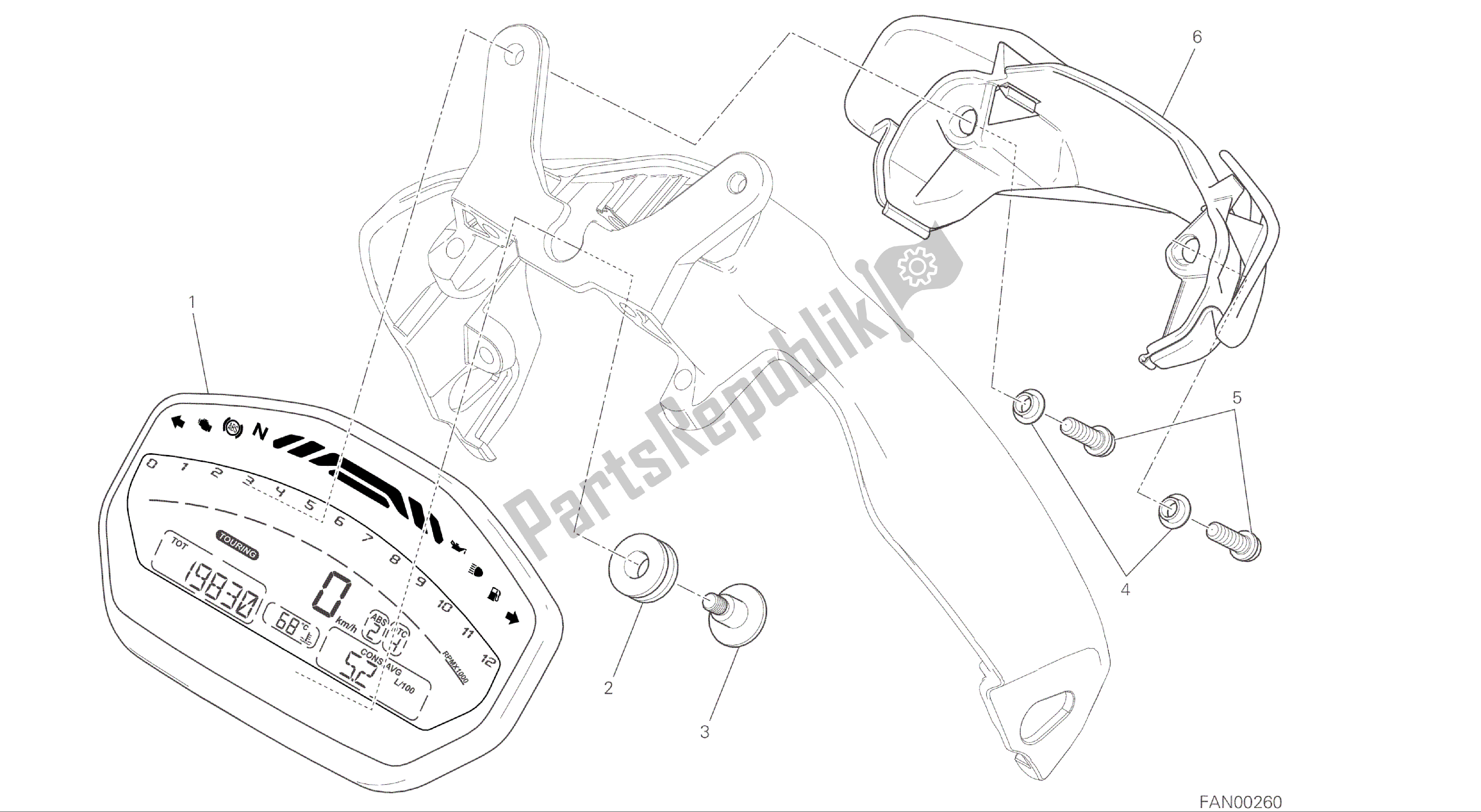 Todas las partes para Dibujo 20a - Panel De Instrumentos [mod: M 821] Grupo Eléctrico de Ducati Monster 821 2016