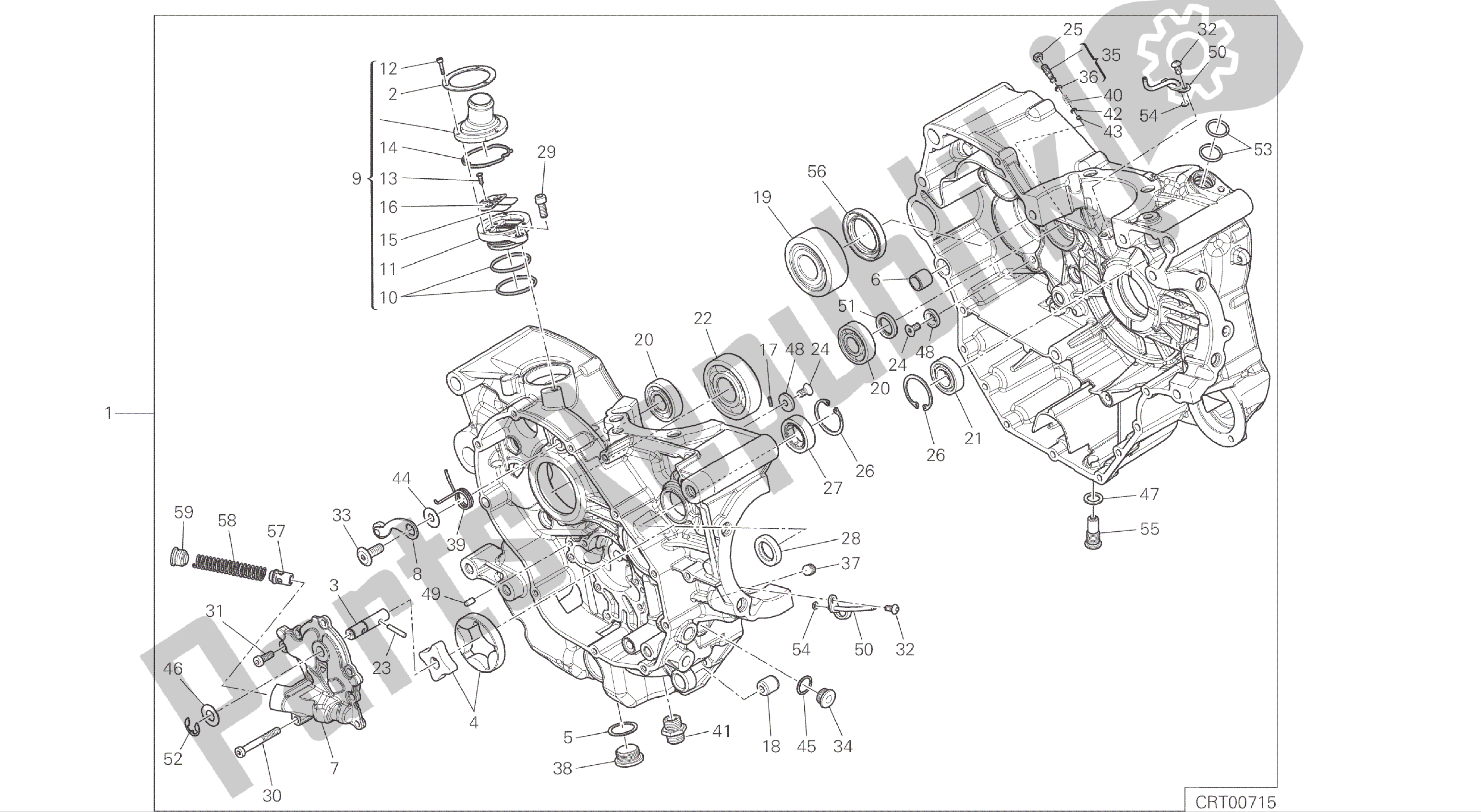 All parts for the Drawing 010 - Half-crankcases Pair [mod:m 821]group Engine of the Ducati Monster 821 2016