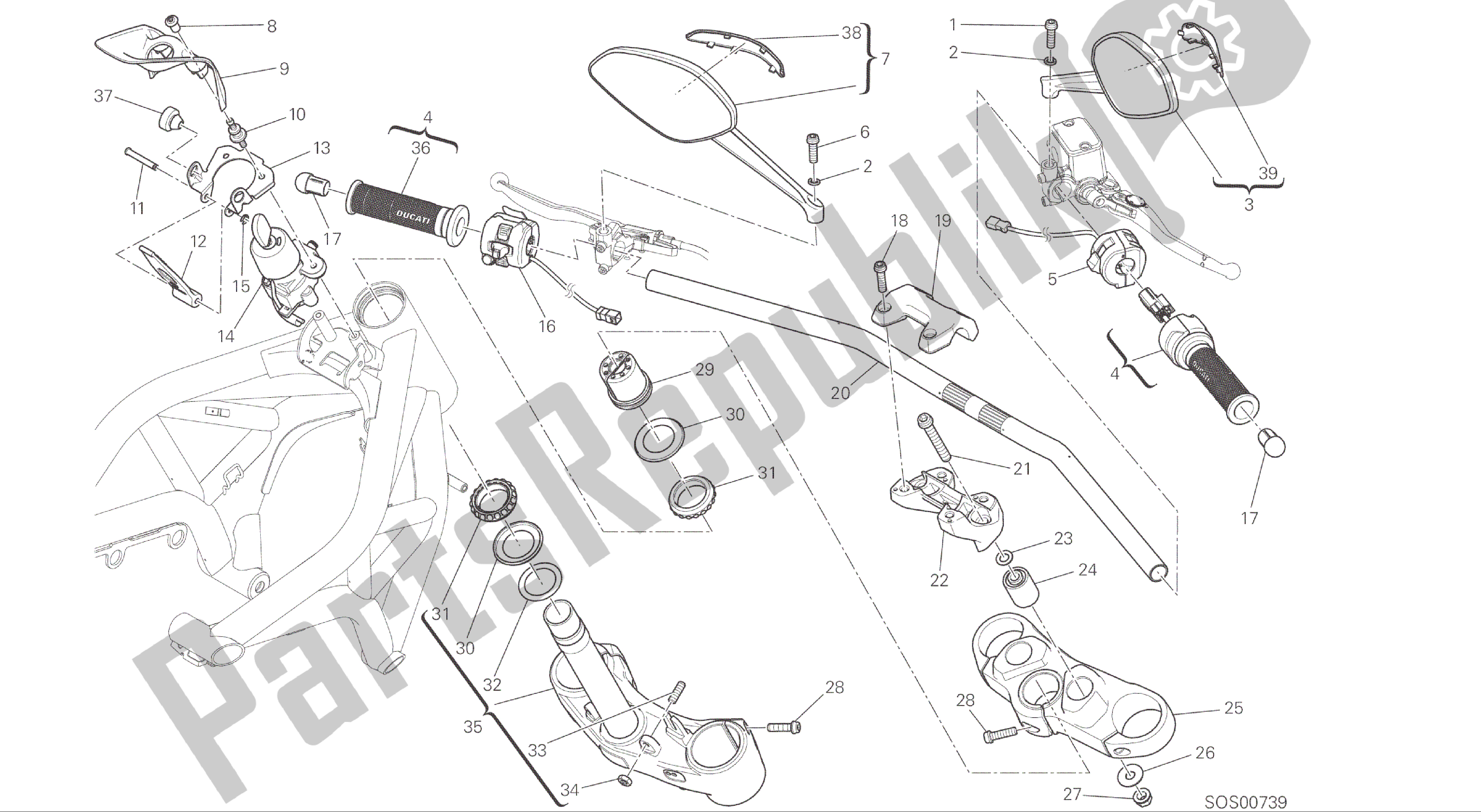 Todas las partes para Dibujo 021 - Manillar Y Controles [mod: M 821] Marco De Grupo de Ducati Monster 821 2016