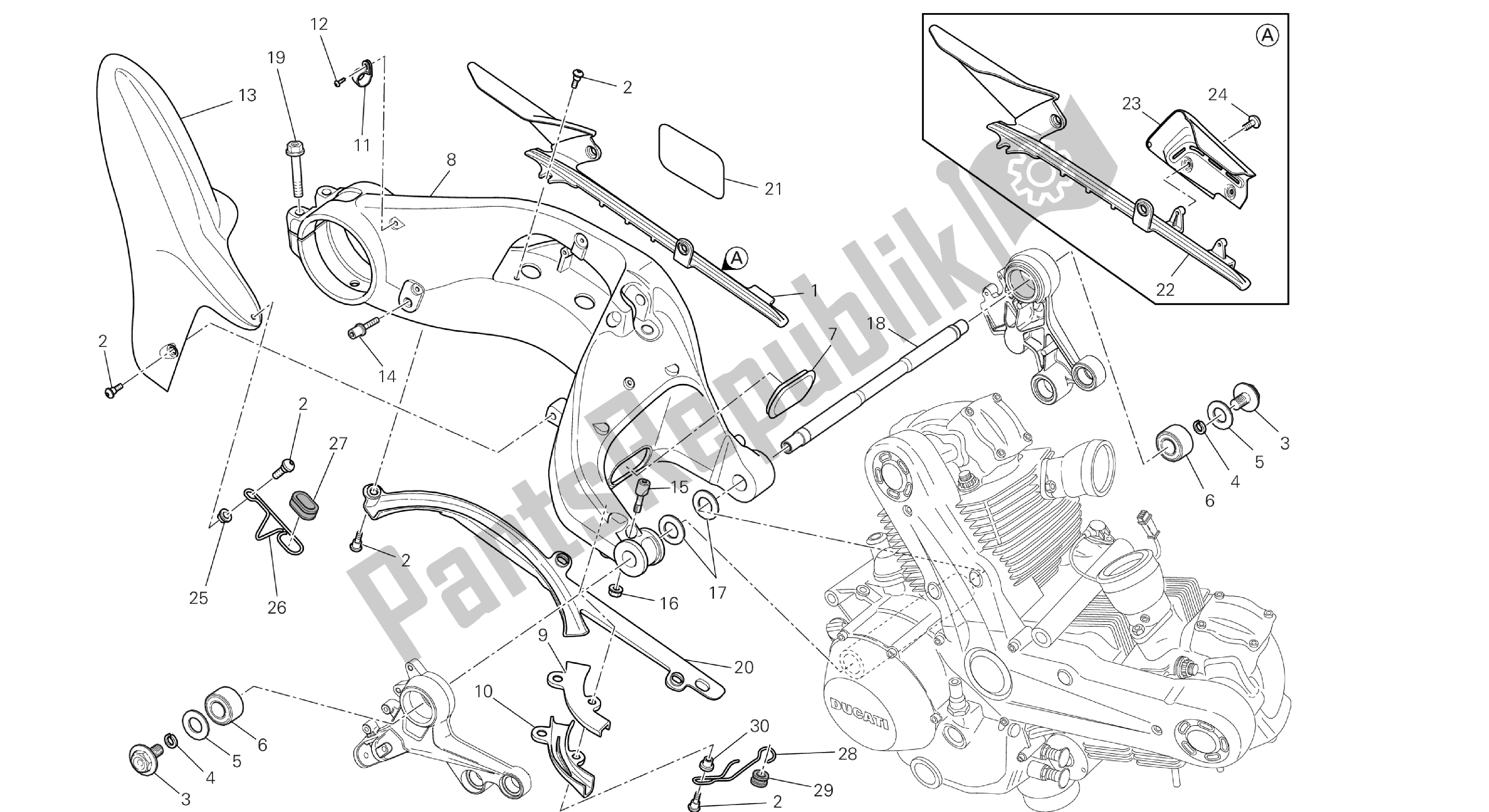 Todas las partes para Dibujo 032 - Brazo Oscilante [mod: M1100dsl; Xst: Aus, Eur, Jap] Grupo Fr Ame de Ducati Monster 1100 2013