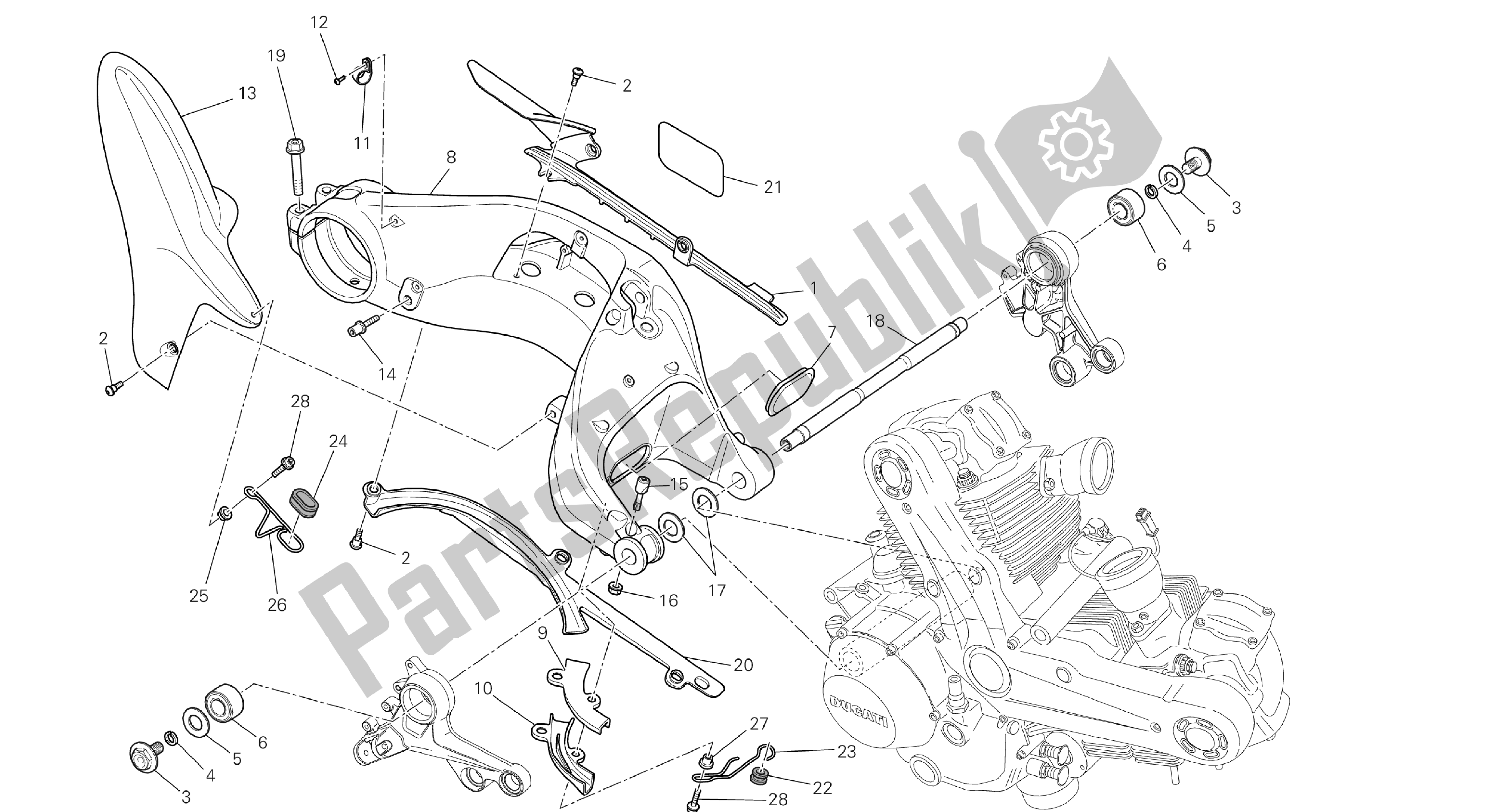 Todas las partes para Dibujo 032 - Brazo Oscilante [mod: M1100dsl; Xst: Chn] Grupo Fr Ame de Ducati Monster 1100 2013