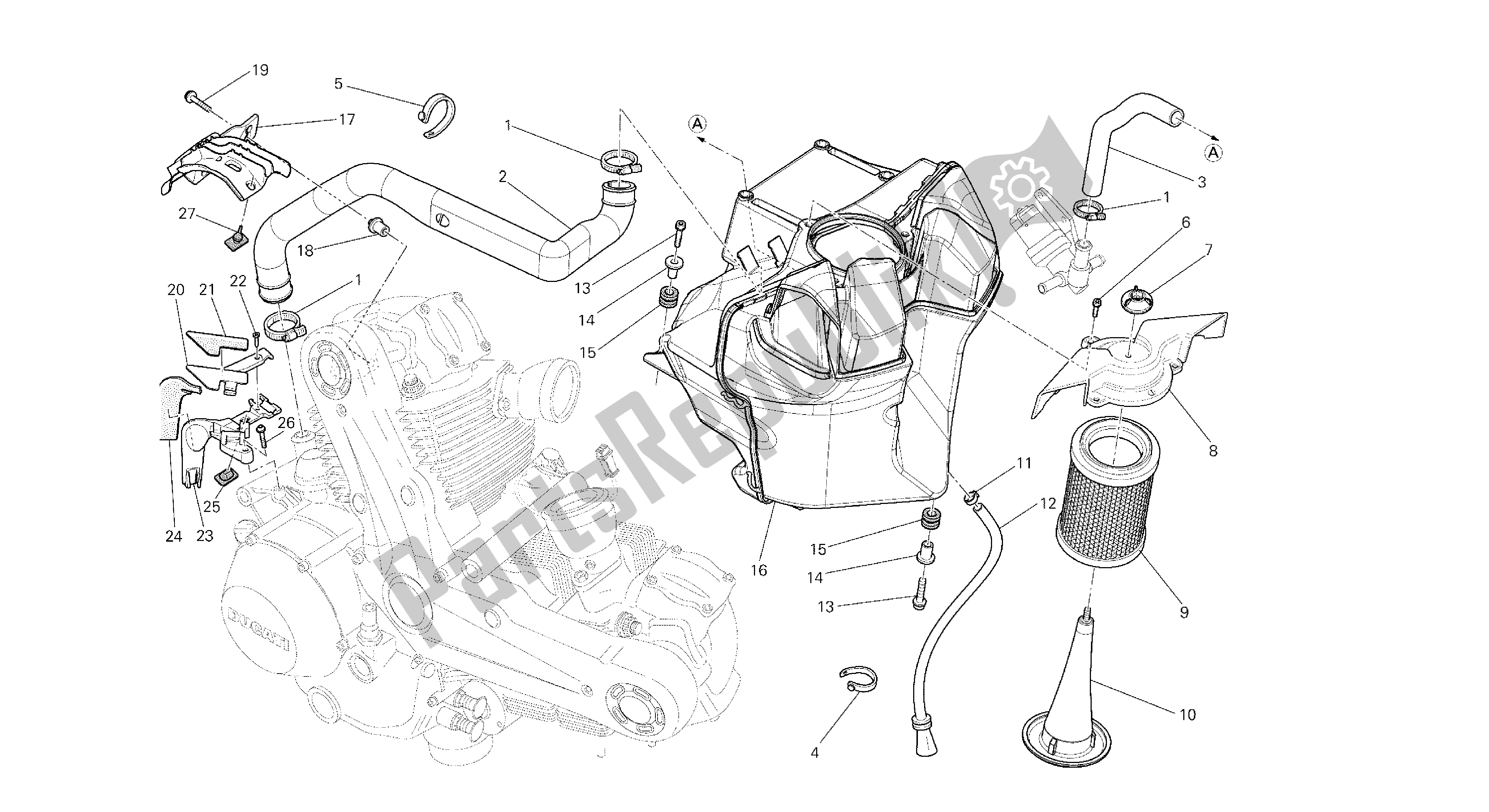 Todas las partes para Dibujo 034 - Admisión [mod: M1100dsl; Xst: Aus, Chn, Eur, Jap] Grupo Fr Ame de Ducati Monster 1100 2013