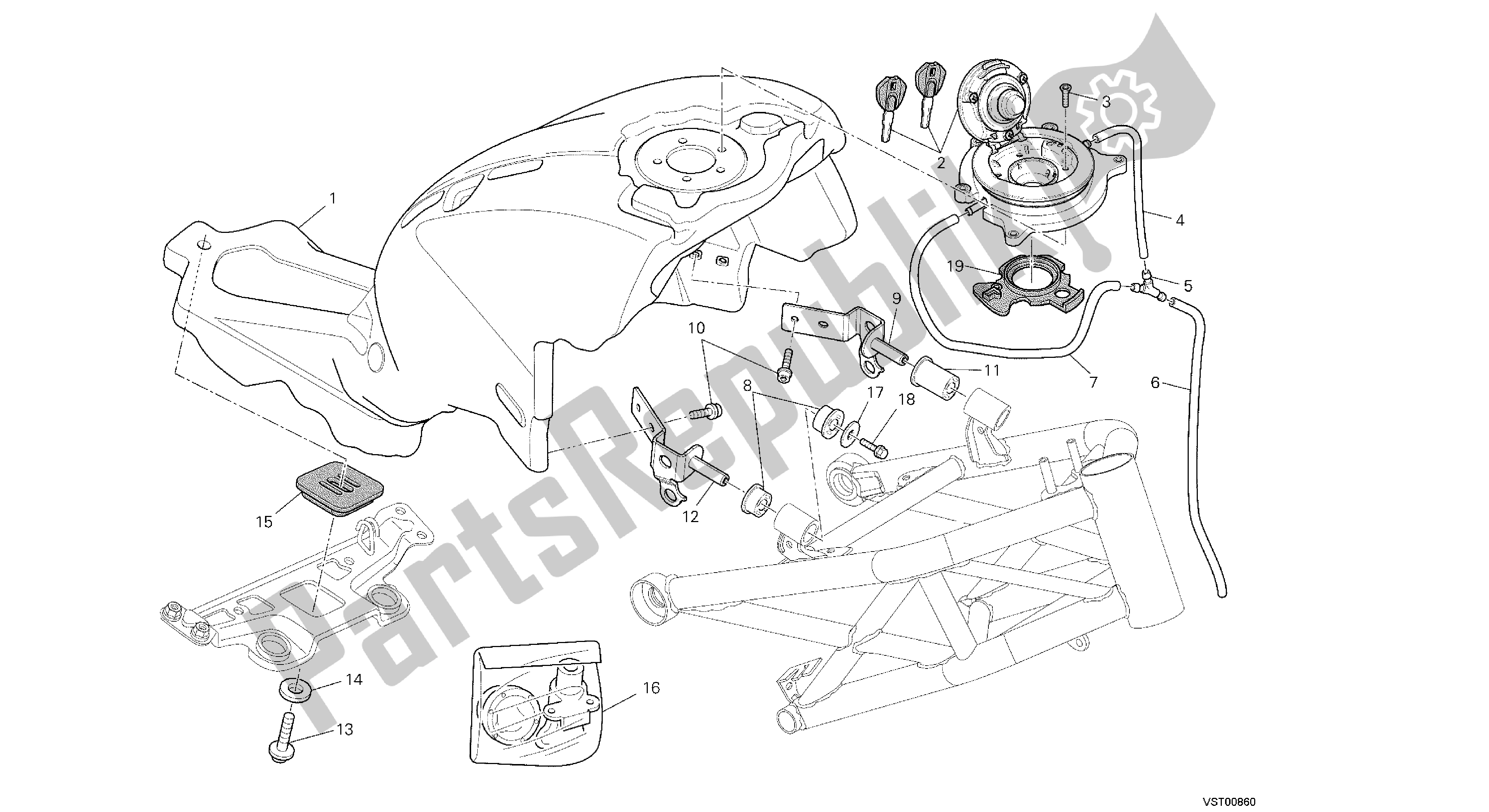 Tutte le parti per il Disegno 035 - Serbatoio Carburante [mod: M1100dsl; Xst: Aus, Eur, Jap] Group Fr Ame del Ducati Monster 1100 2013