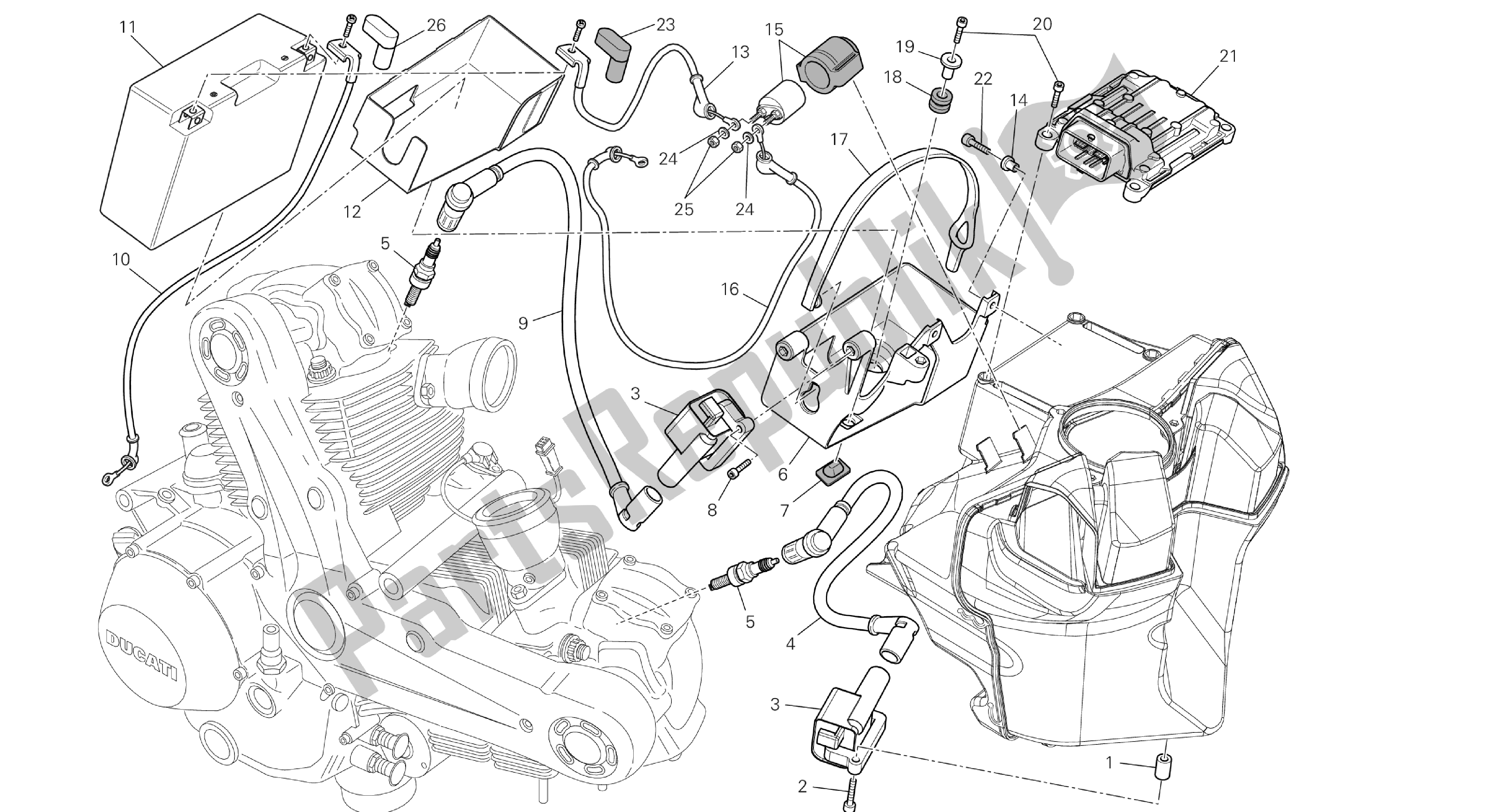 Todas las partes para Dibujo 019 - Batería [mod: M1100dsl; Xst: Aus, Chn, Eur, Jap] Grupo Eléctrico de Ducati Monster 1100 2013