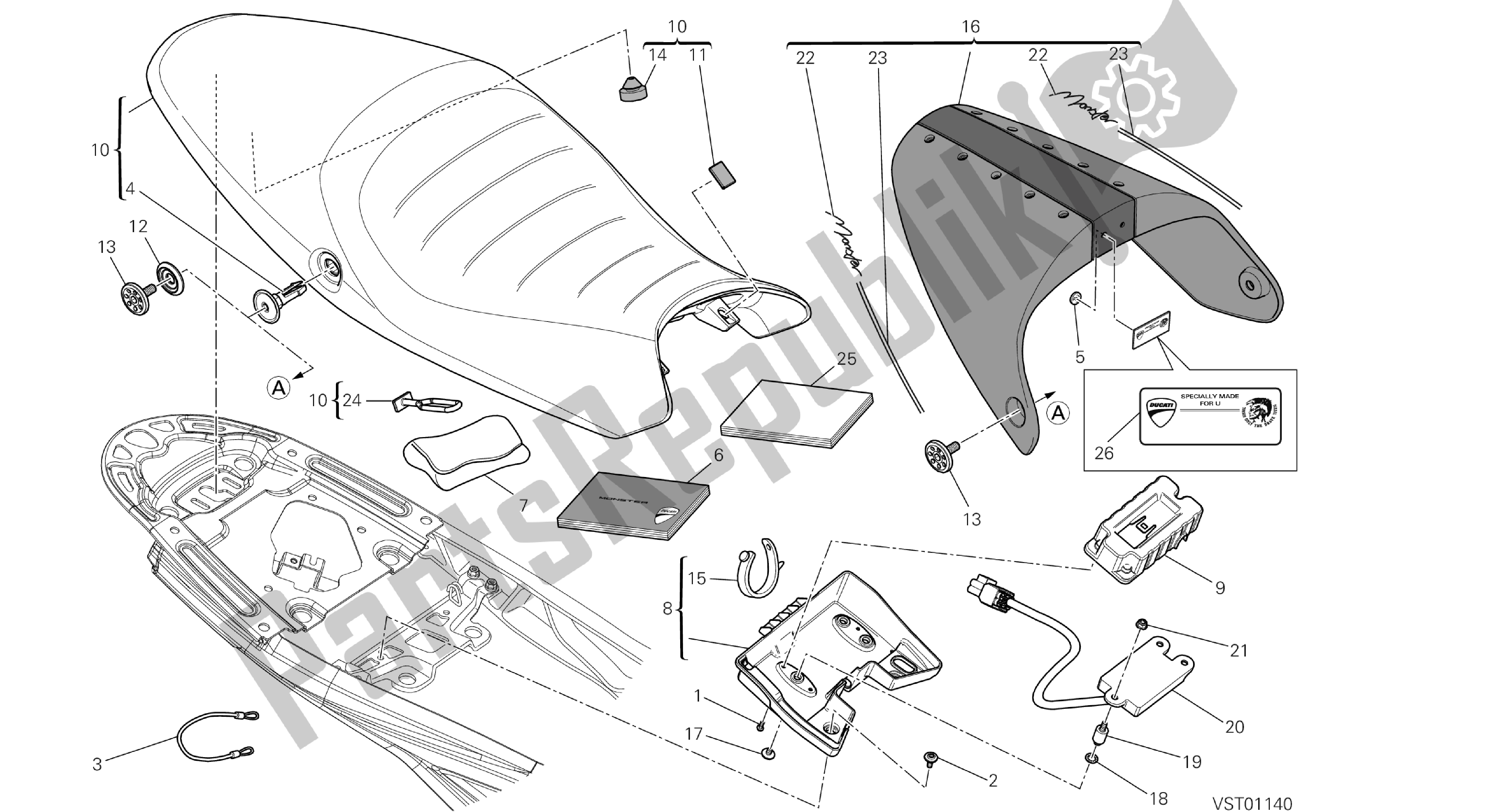 Alle onderdelen voor de Tekening 037 - Stoel [mod: M1100dsl; Xst: Aus, Chn, Eur, Jap] Groep Fr Ame van de Ducati Monster 1100 2013