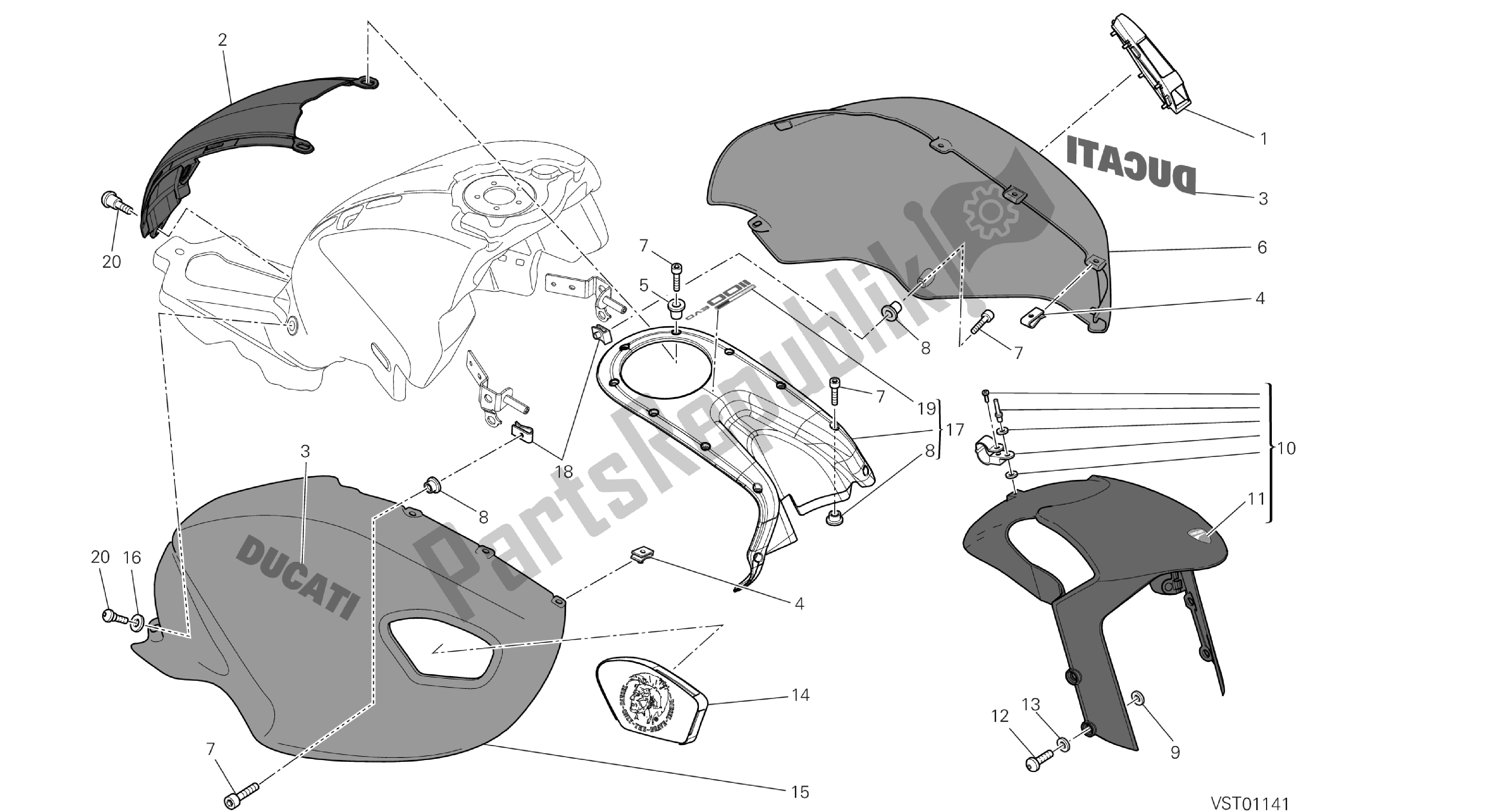 Tutte le parti per il Disegno 038 - Carenatura [mod: M1100dsl; Xst: Aus, Chn, Eur, Jap] Group Fr Ame del Ducati Monster 1100 2013