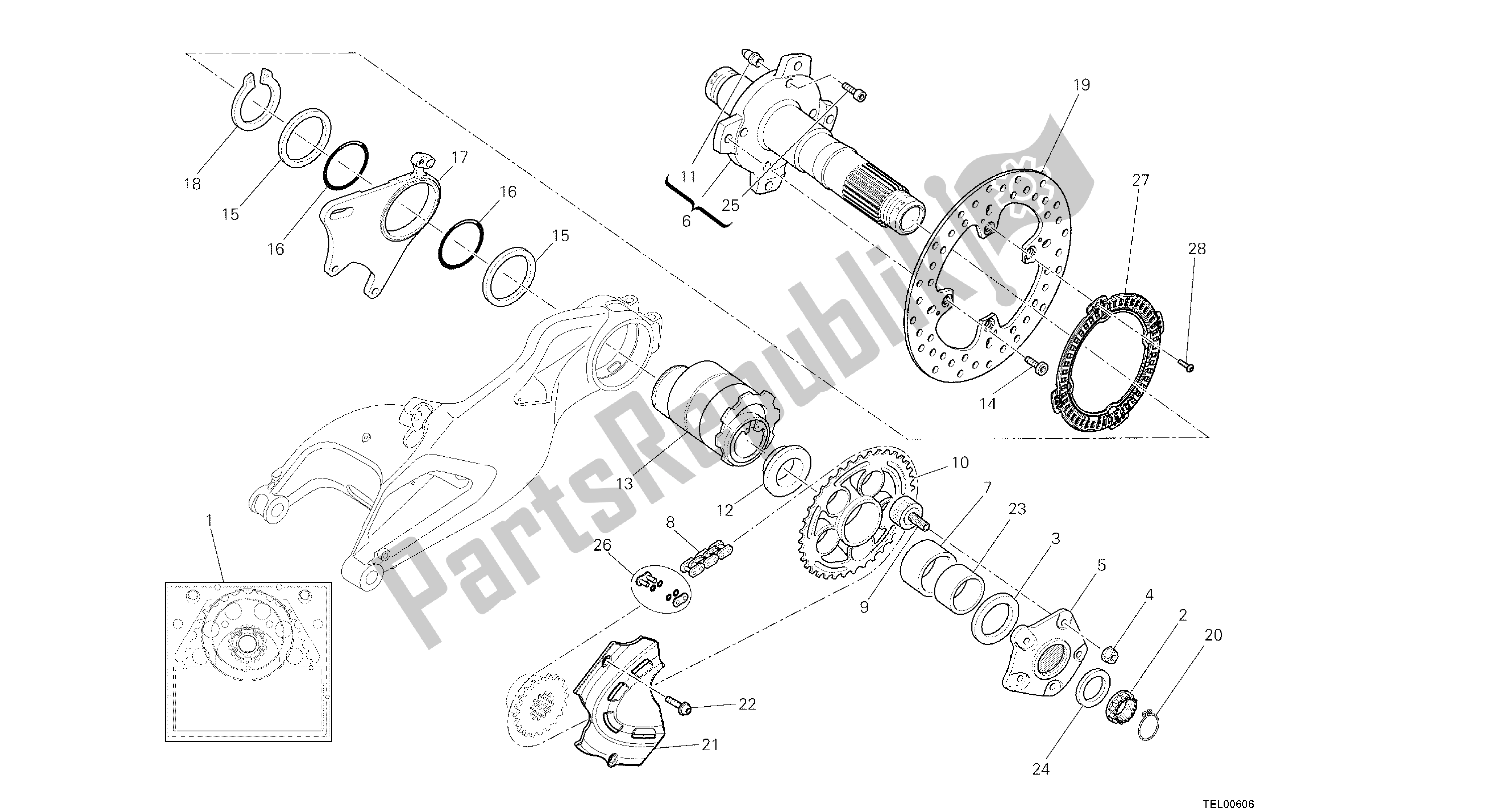 Todas las partes para Dibujo 25a - Eje De La Rueda Trasera [mod: M1100dsl; Xst: Aus, Chn, Eur, Jap] Group Fr Ame de Ducati Monster 1100 2013