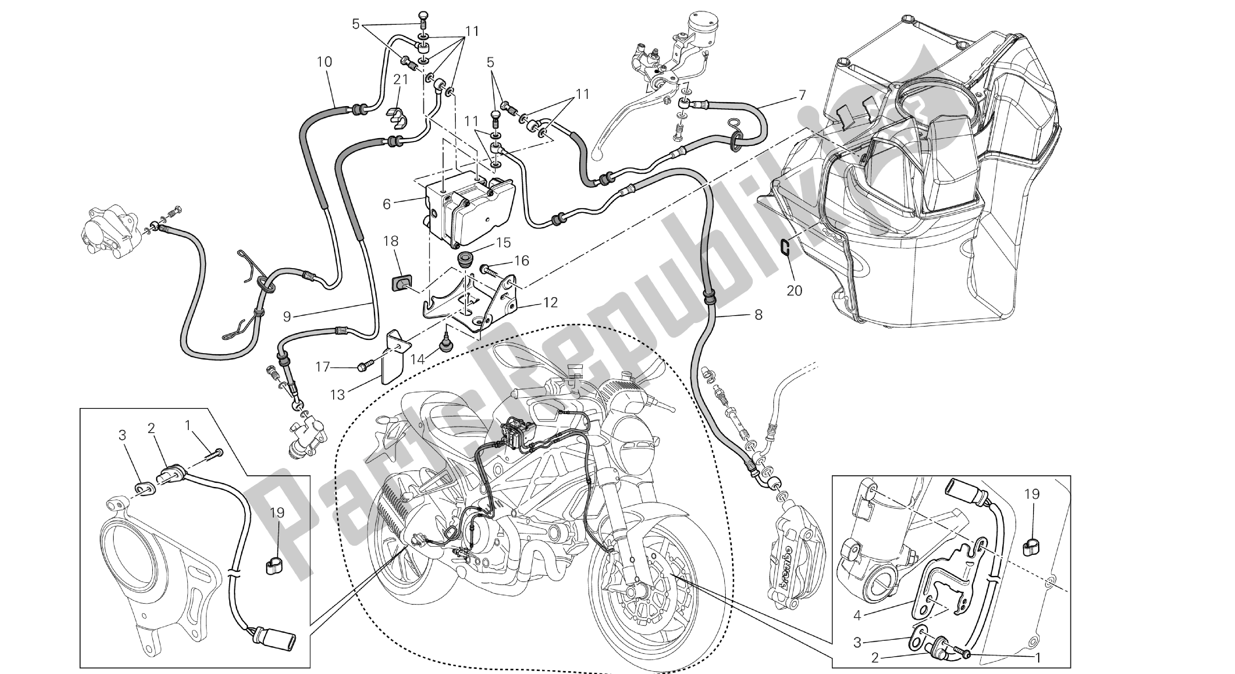 Todas las partes para Dibujo 28a - Sistema De Frenos Abs [mod: M1100dsl; Xst: Aus, Chn, Eur, Jap] Group Fr Ame de Ducati Monster 1100 2013