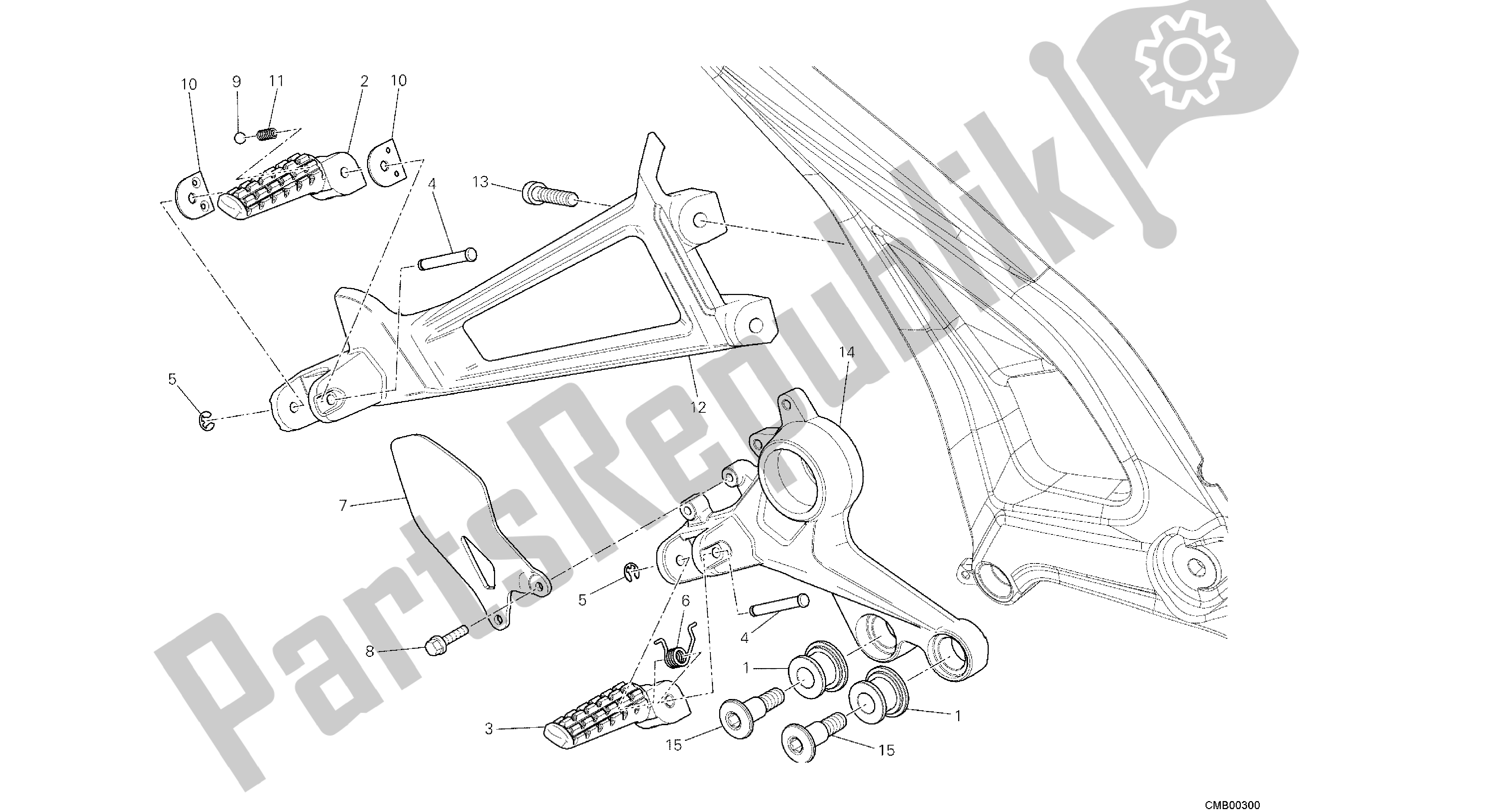 Tutte le parti per il Disegno 31a - Poggiapiedi, Destra [mod: M1100dsl; Xst: Aus, Chn, Eur, Jap] Group Fr Ame del Ducati Monster 1100 2013