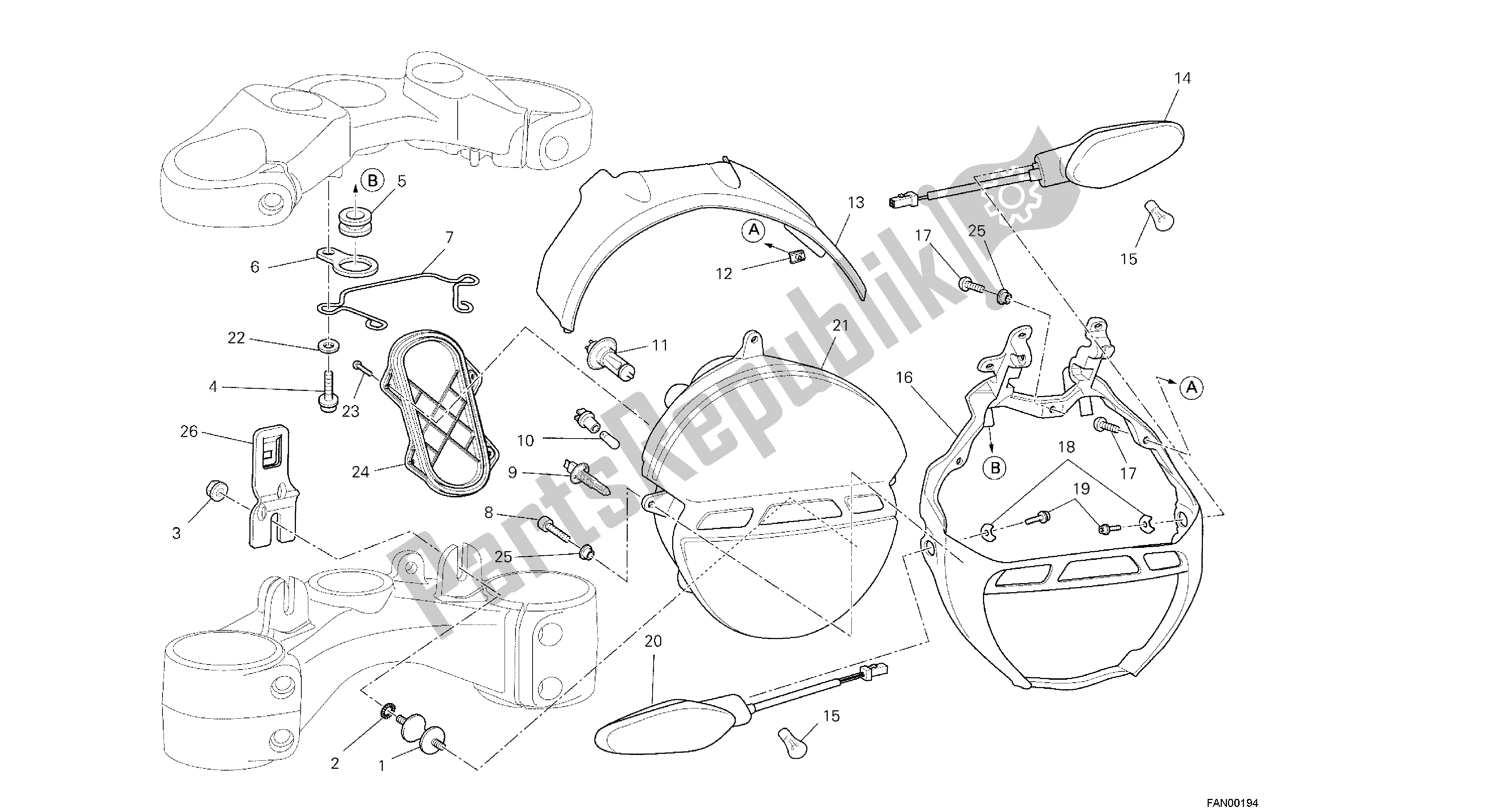 Todas las partes para Dibujo 022 - Faro [mod: M1100dsl; Xst: Aus, Eur, Jap] Grupo Eléctrico de Ducati Monster 1100 2013