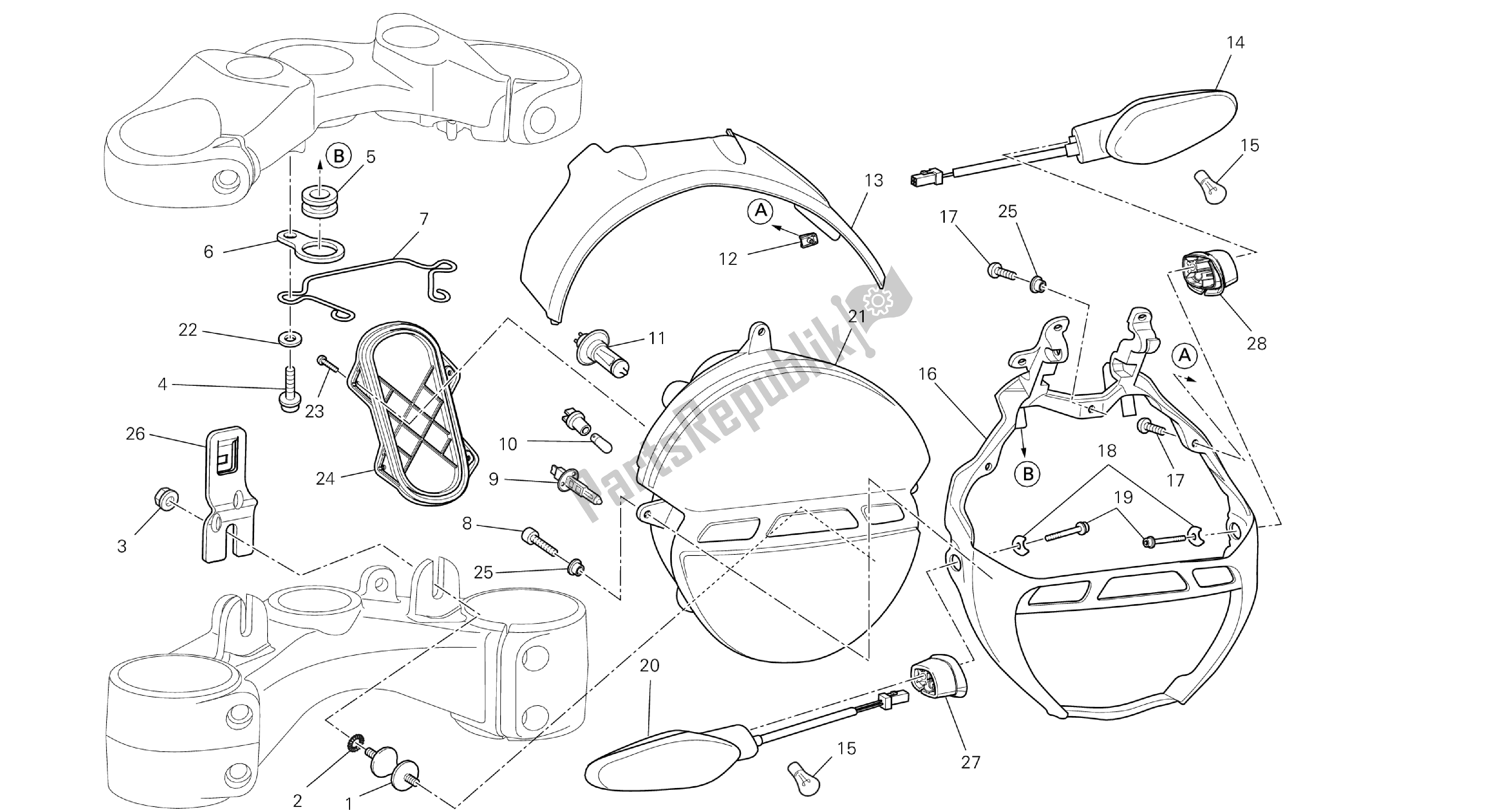 Todas las partes para Dibujo 022 - Faro [mod: M1100dsl; Xst: Chn] Grupo Eléctrico de Ducati Monster 1100 2013