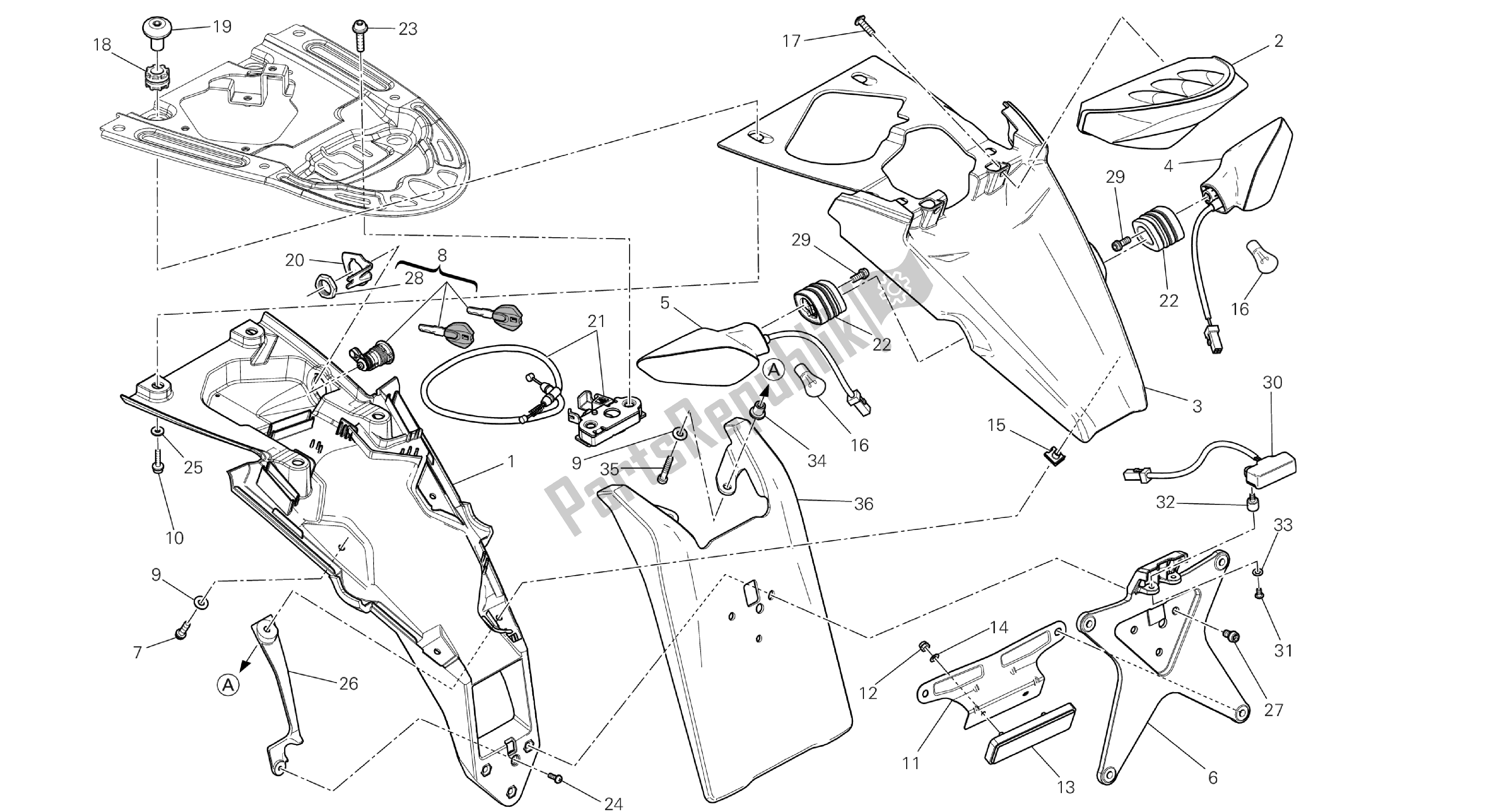 Todas las partes para Dibujo 23a - Luz Trasera Aus [mod: M1100dsl; Xst: Aus, Eur, Jap] Grupo Eléctrico de Ducati Monster 1100 2013