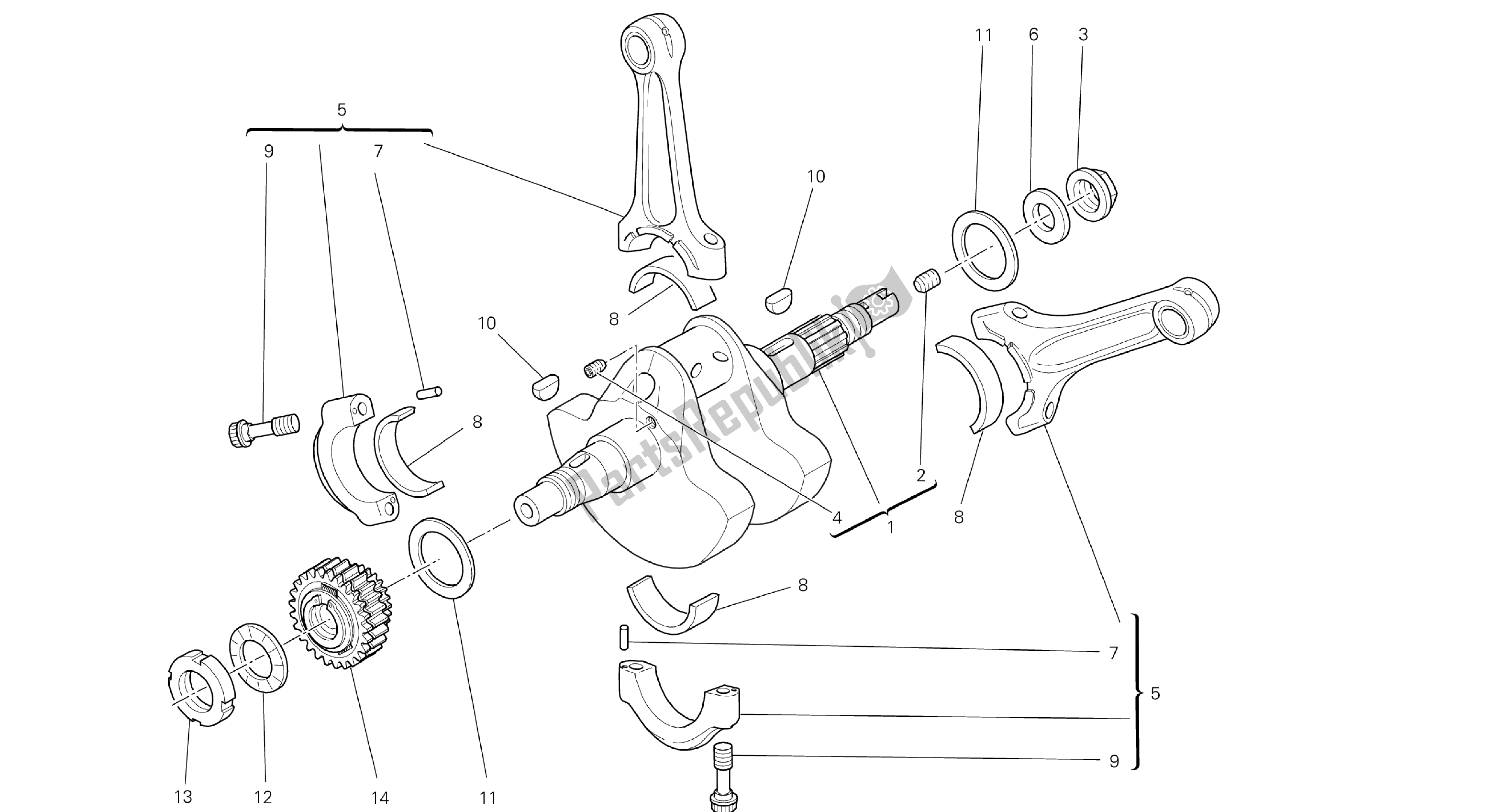 Alle onderdelen voor de Tekening 006 - Krukas [mod: M1100dsl; Xst: Aus, Chn, Eur, Jap] Groep Engie van de Ducati Monster 1100 2013