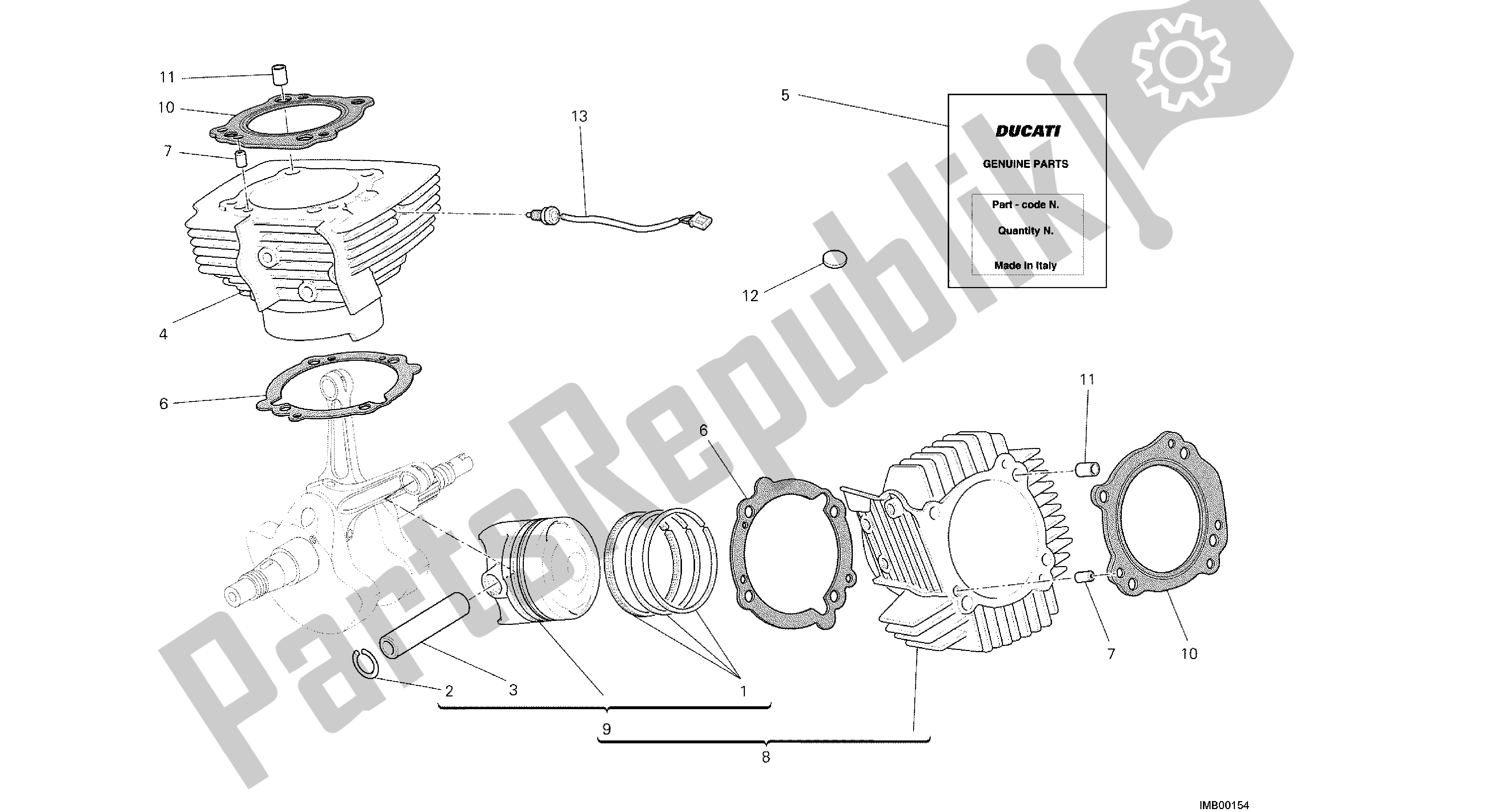 Todas las partes para Dibujo 007 - Cilindro - Pistón [mod: M1100dsl; Xst: Aus, Chn, Eur, Jap] Grupo Ingi Ne de Ducati Monster 1100 2013