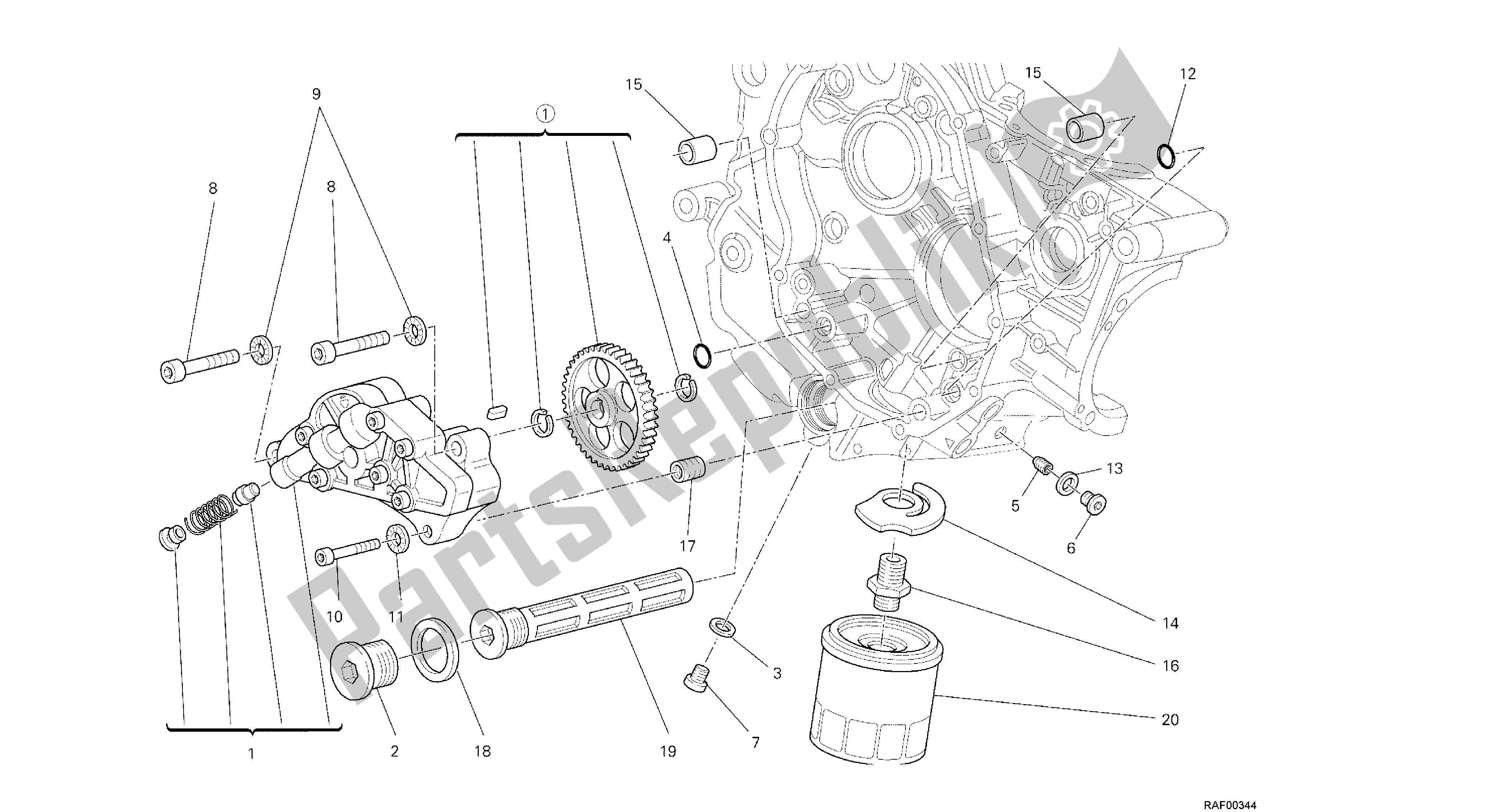 Tutte le parti per il Disegno 009 - Pompa Dell'olio - Filtro [mod: M1100dsl; Xst: Aus, Chn, Eur, Jap] Group Engi Ne del Ducati Monster 1100 2013