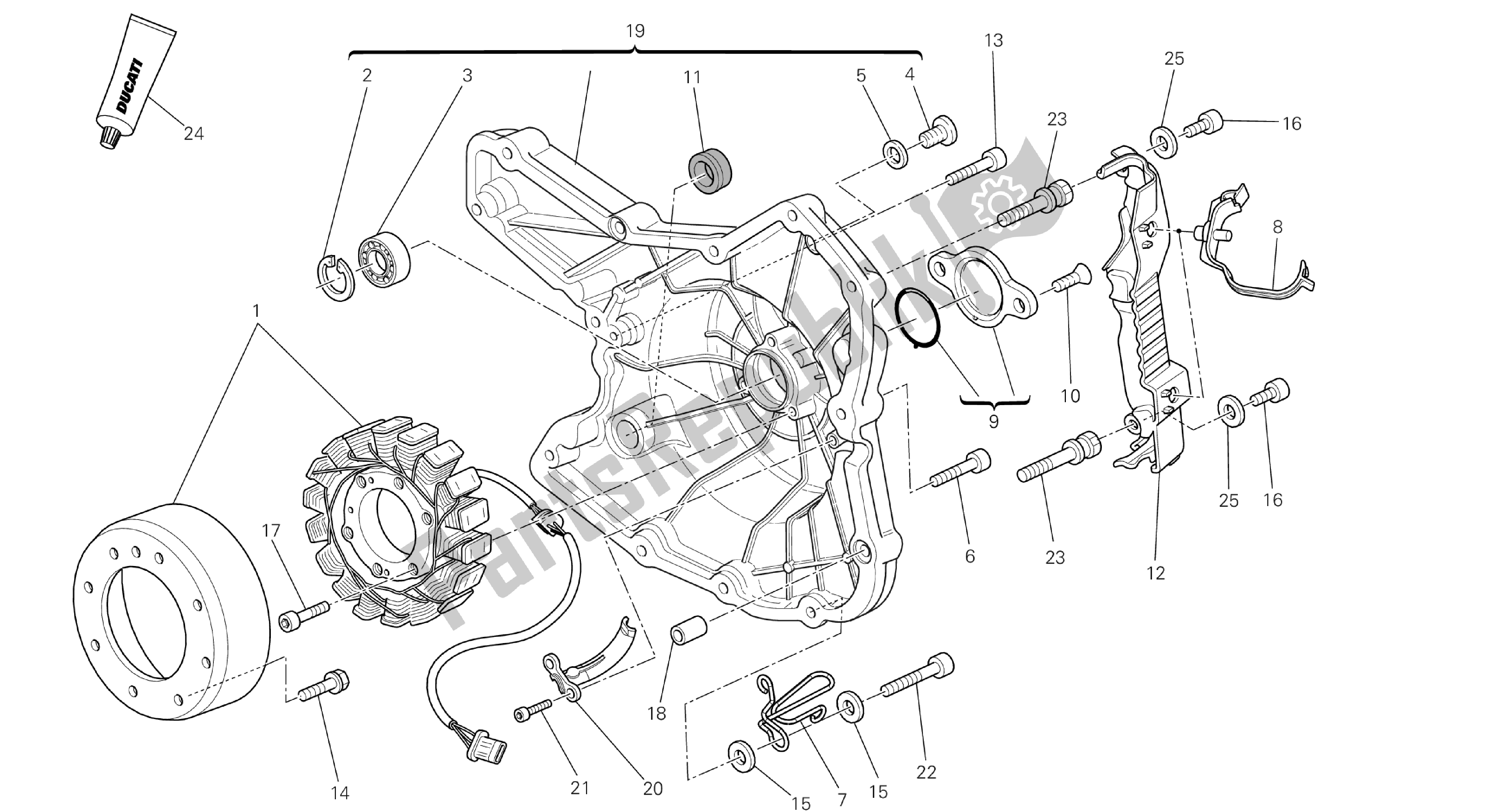 Todas las partes para Dibujo 011 - Generador [mod: M1100dsl; Xst: Aus, Chn, Eur, Jap] Grupo Engi Ne de Ducati Monster 1100 2013