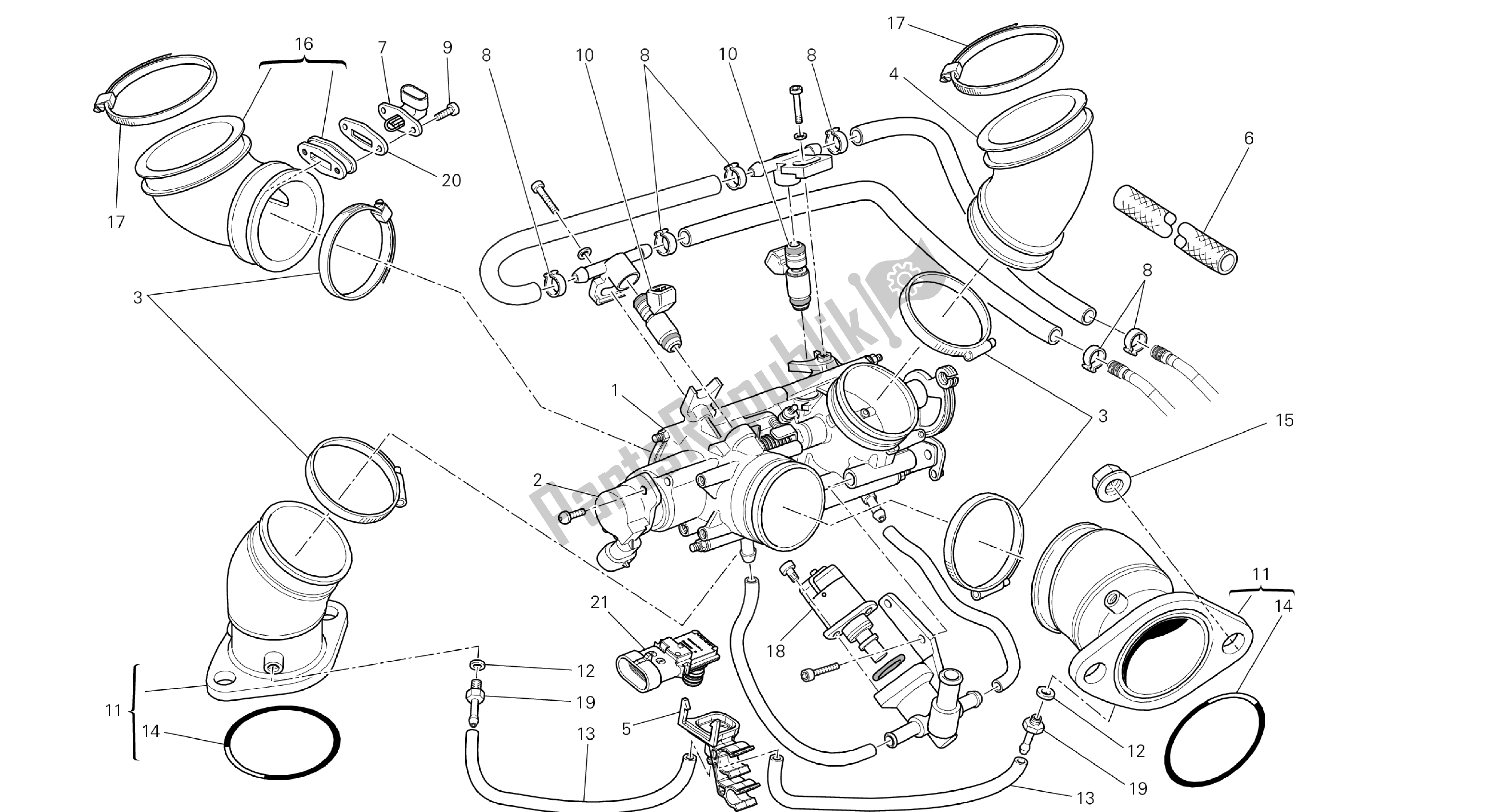 Todas las partes para Dibujo 016 - Cuerpo Del Acelerador [mod: M1100dsl; Xst: Chn] Grupo Engi Ne de Ducati Monster 1100 2013