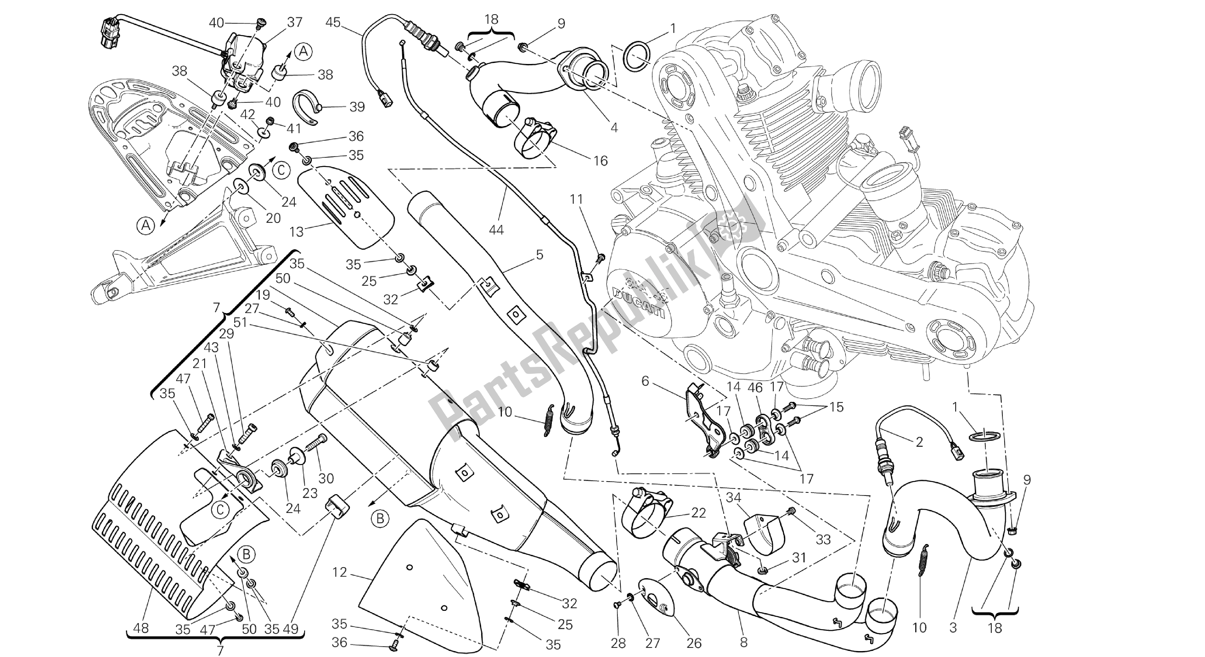 Todas las partes para Dibujo 020 - Sistema De Escape [mod: M1100dsl; Xst: Aus, Chn, Eur, Jap] Grupo Fr Ame de Ducati Monster 1100 2013