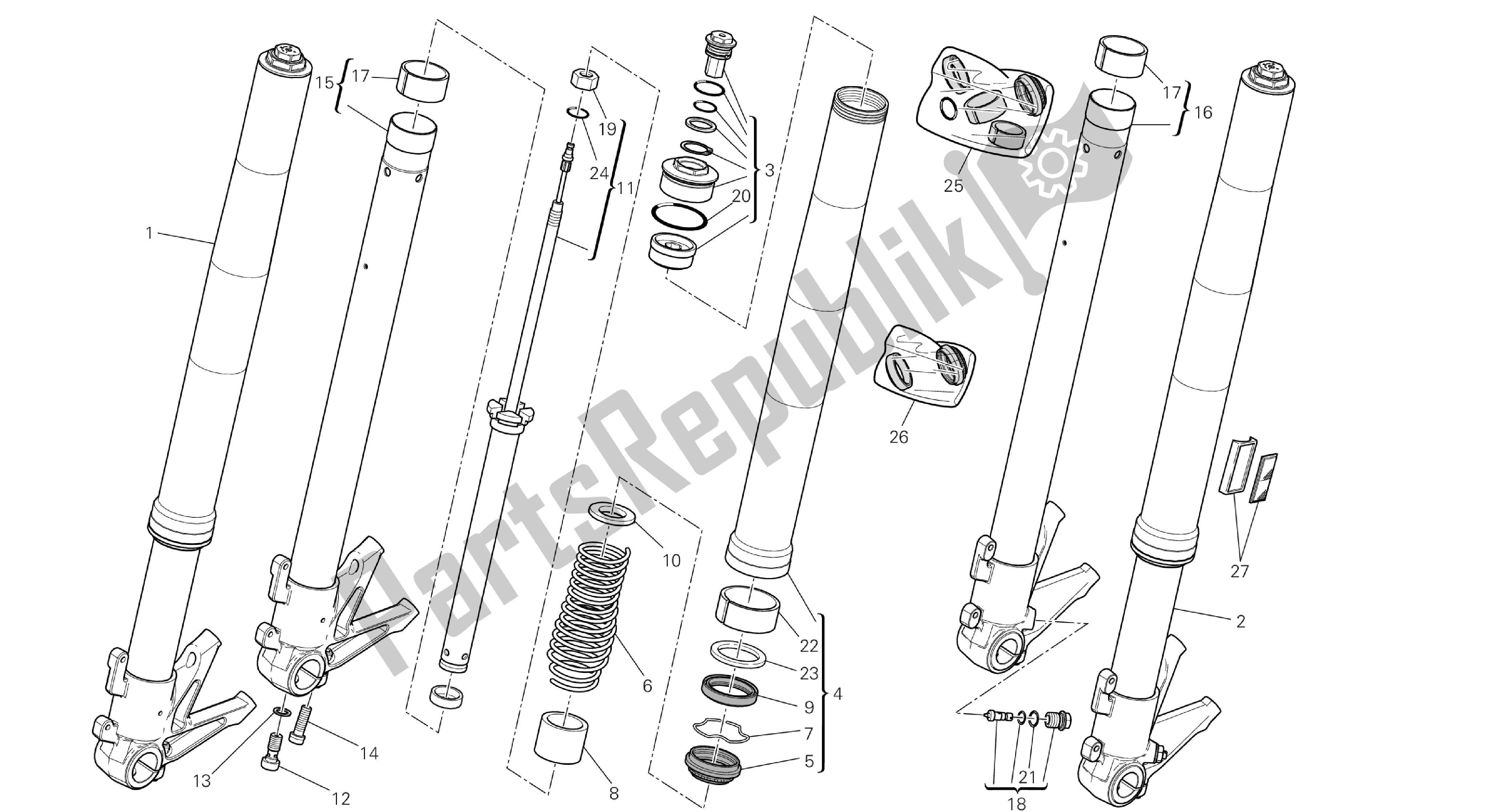 Tutte le parti per il Disegno 024 - Forcella Anteriore [mod: M1100dsl; Xst: Chn] Group Fr Ame del Ducati Monster 1100 2013