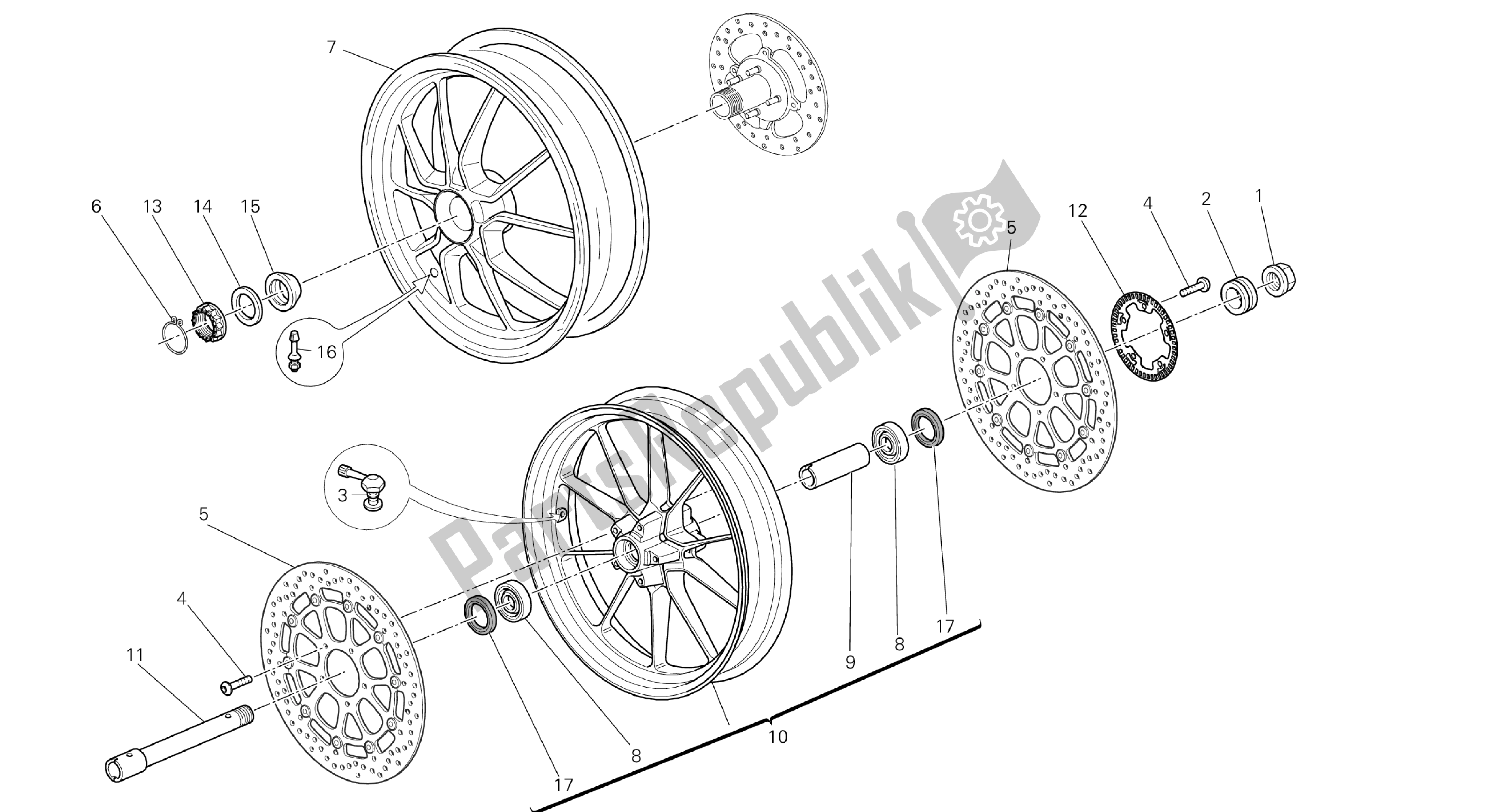 Todas las partes para Dibujo 025 - Ruedas [mod: M1100dsl; Xst: Aus, Chn, Eur, Jap] Grupo Fr Ame de Ducati Monster 1100 2013