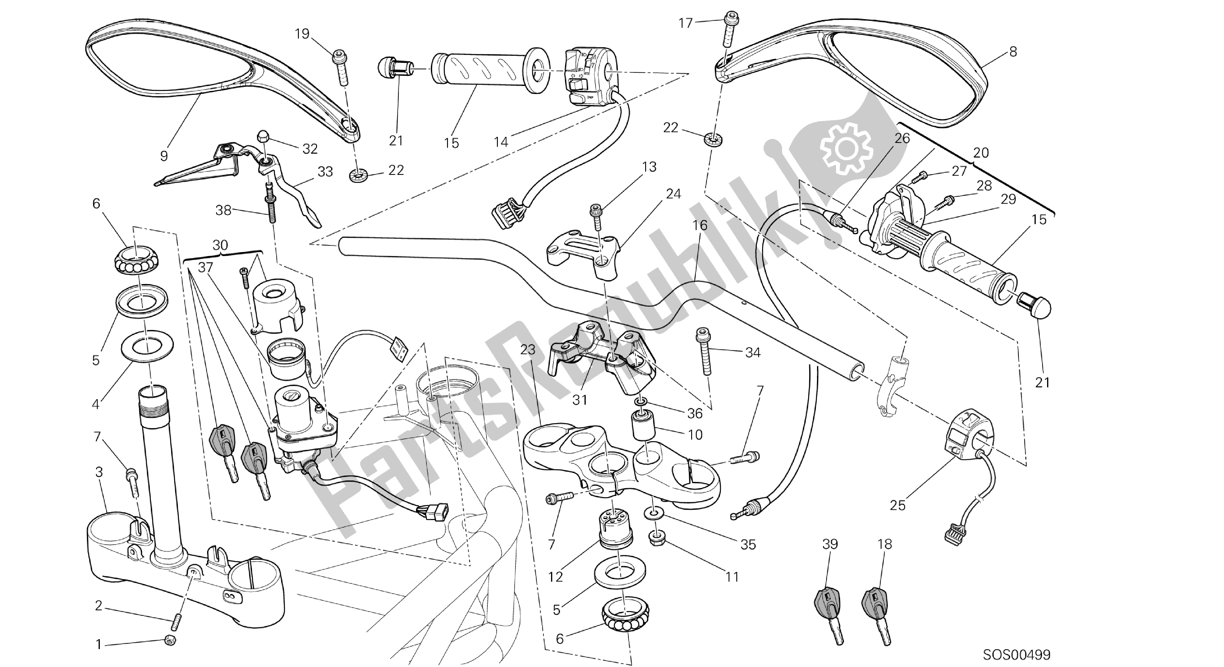 Todas las partes para Dibujo 026 - Handl Ebar [mod: M1100dsl; Xst: Aus, Chn, Eur, Jap] Grupo Fr Ame de Ducati Monster 1100 2013