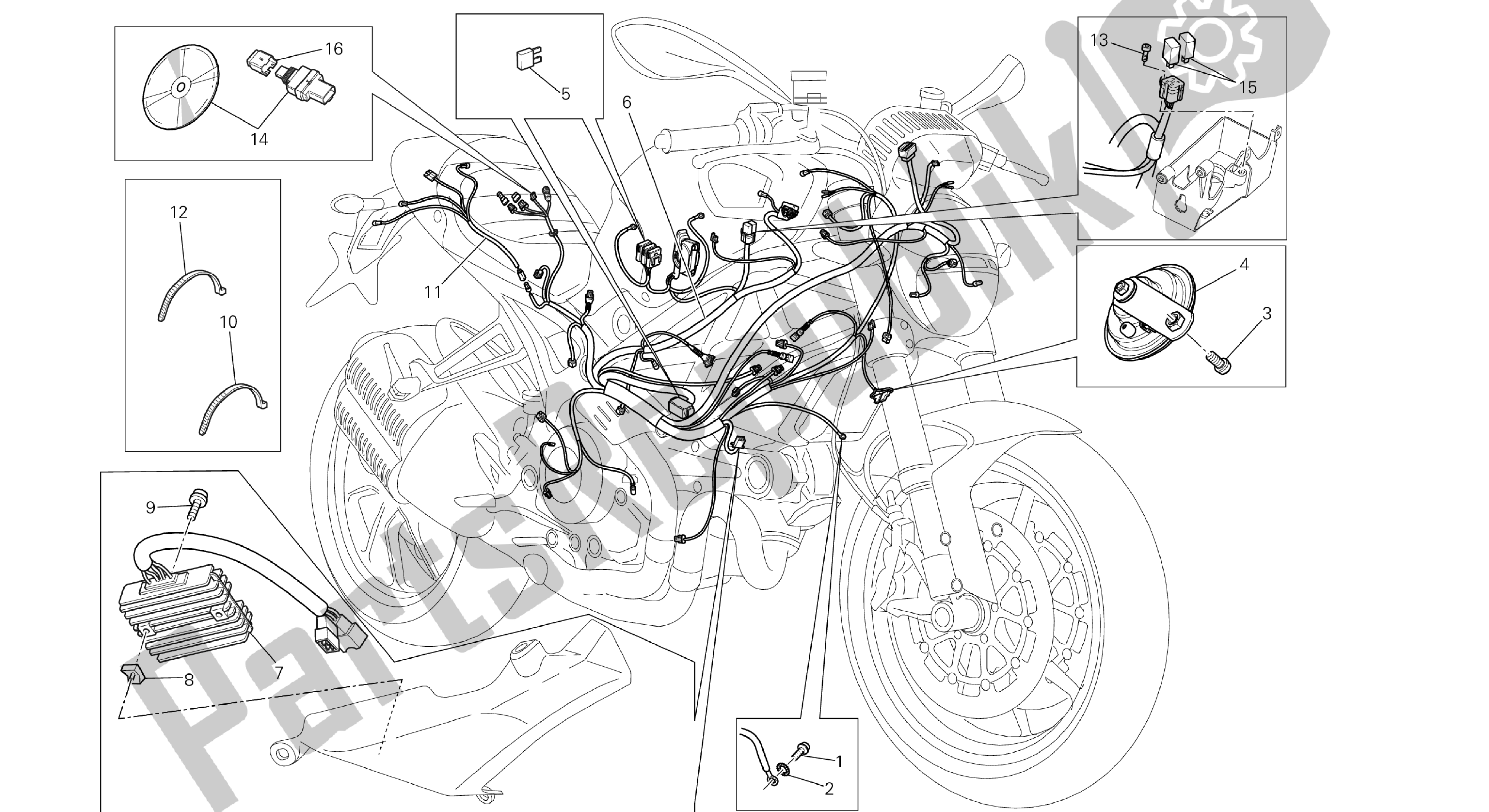 Tutte le parti per il Disegno 018 - Cablaggio [mod: M1100dsl; Xst: Aus, Chn, Eur, Jap] Gruppo Elettrico del Ducati Monster 1100 2013