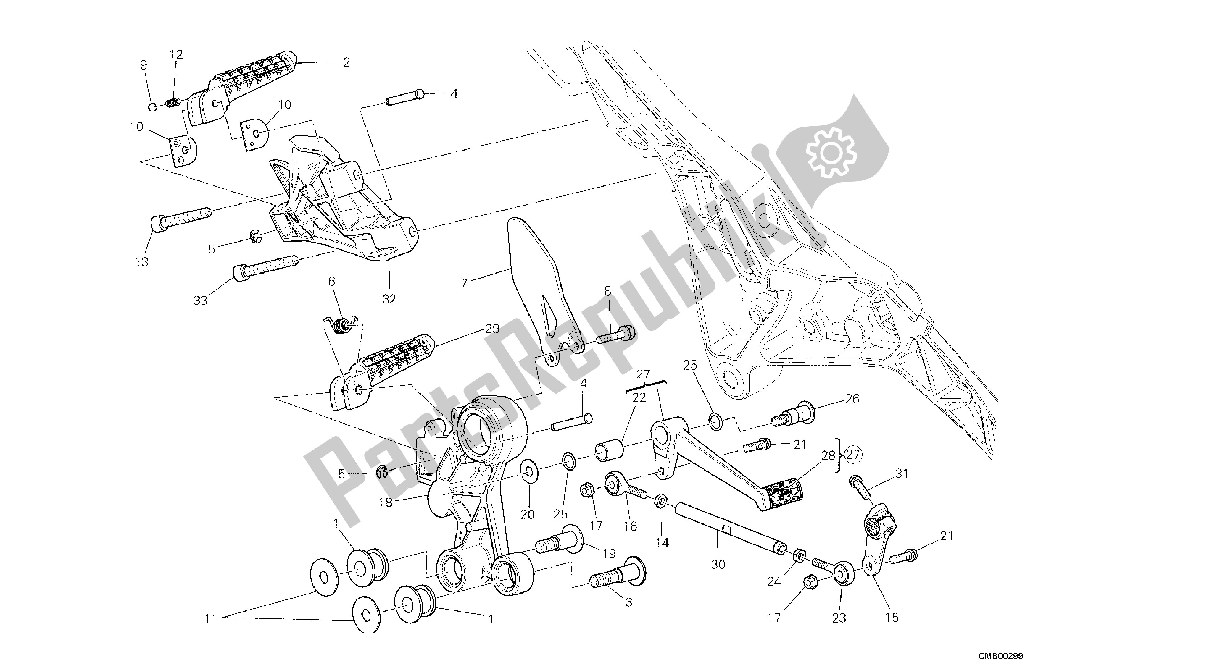 Tutte le parti per il Disegno 031 - Poggiapiedi, Sinistra [mod: M1100dsl; Xst: Aus, Chn, Eur, Jap] Group Fr Ame del Ducati Monster 1100 2013