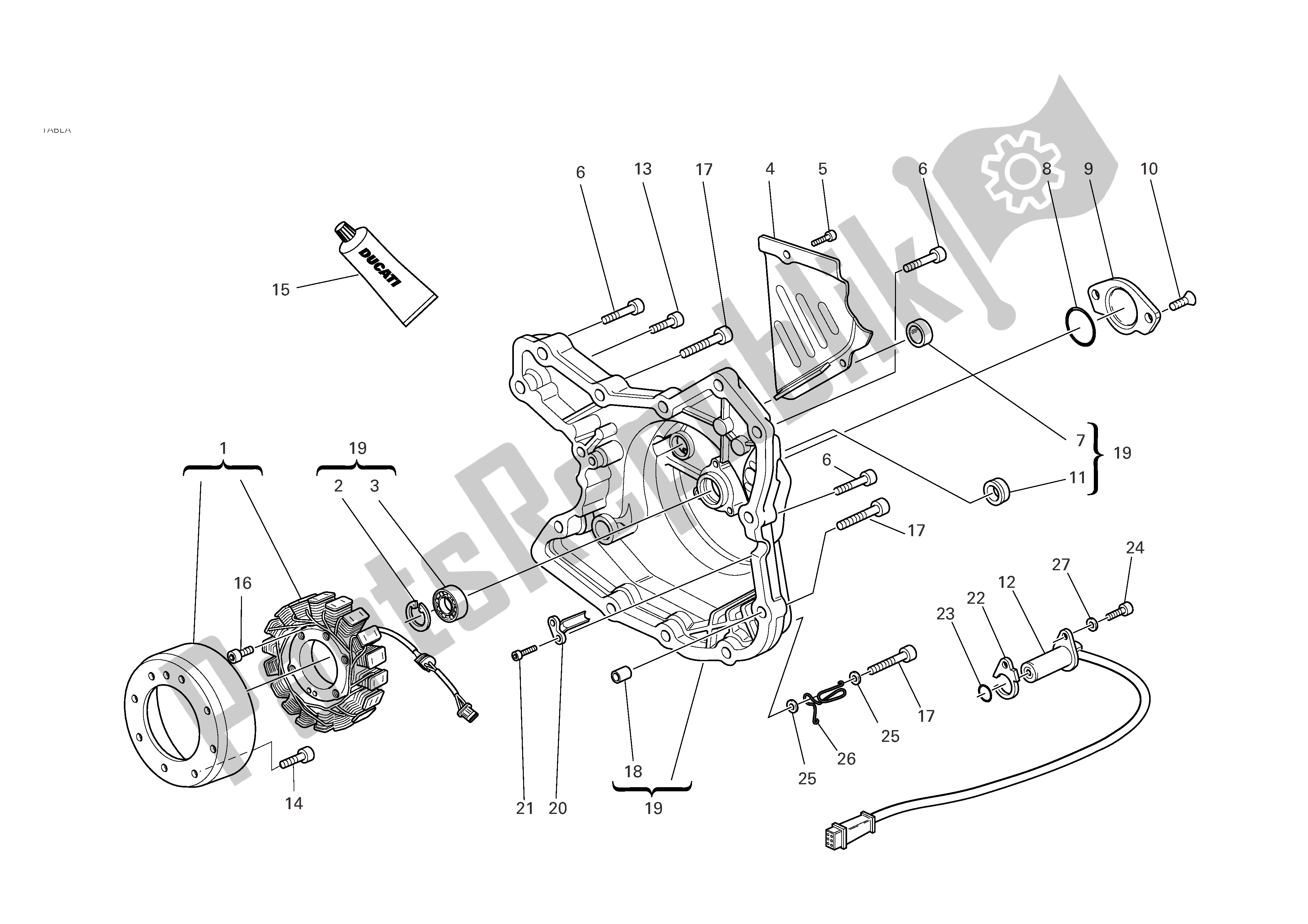 Alle onderdelen voor de Dynamo-zijcarter Deksel van de Ducati Monster S2R 800 2005