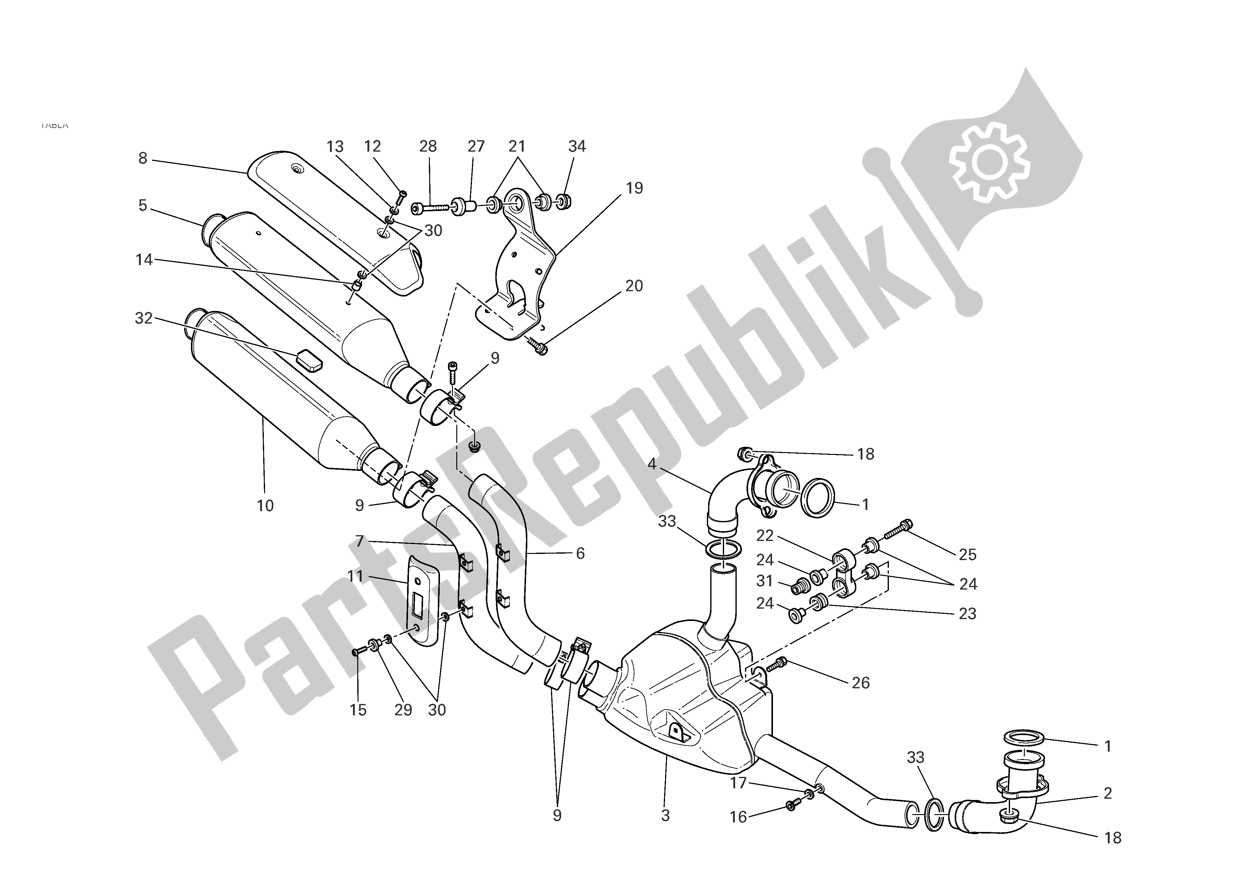 All parts for the Exhaust System of the Ducati Monster S2R 800 2005