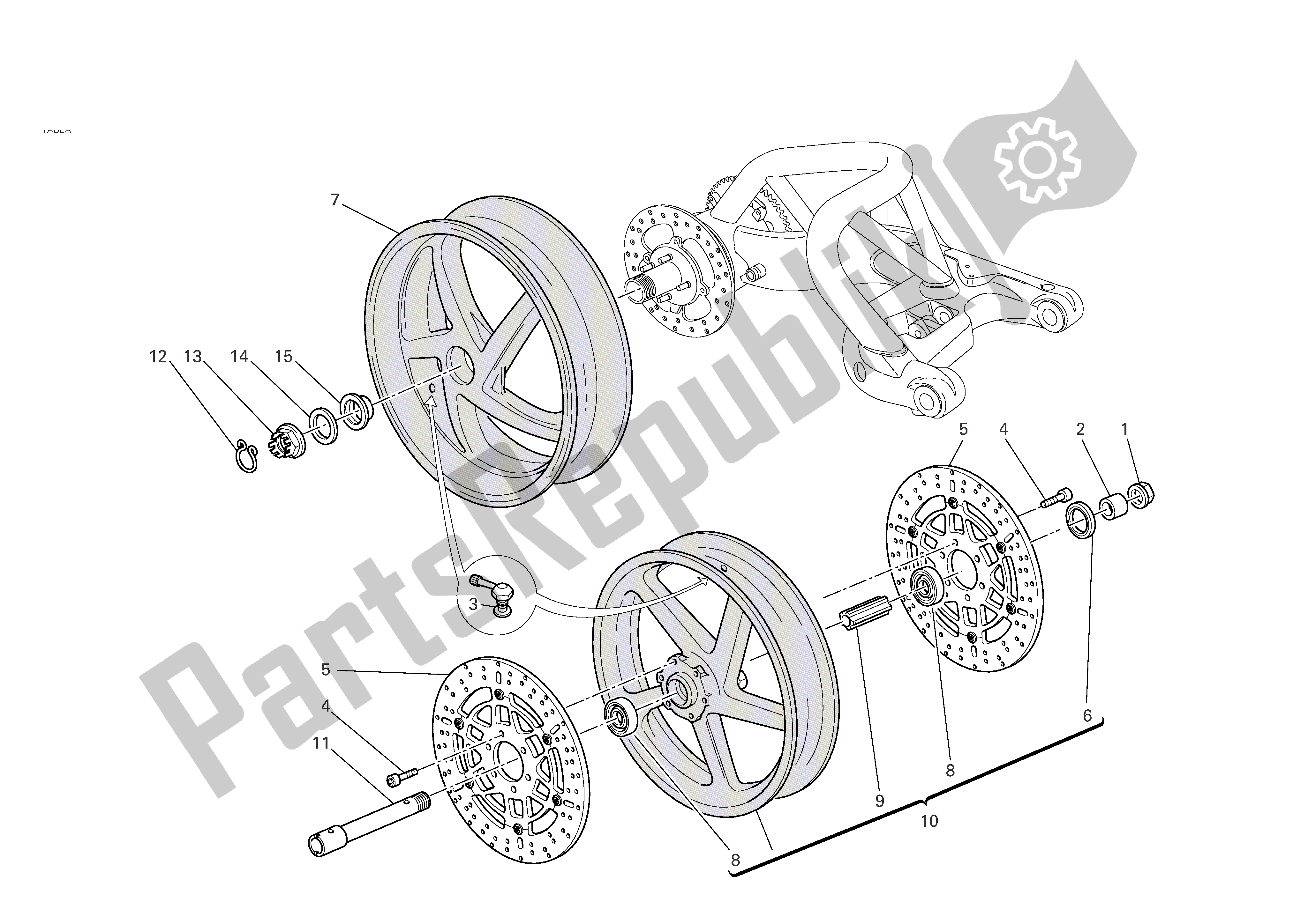 All parts for the Front And Rear Wheels of the Ducati Monster S2R 800 2006