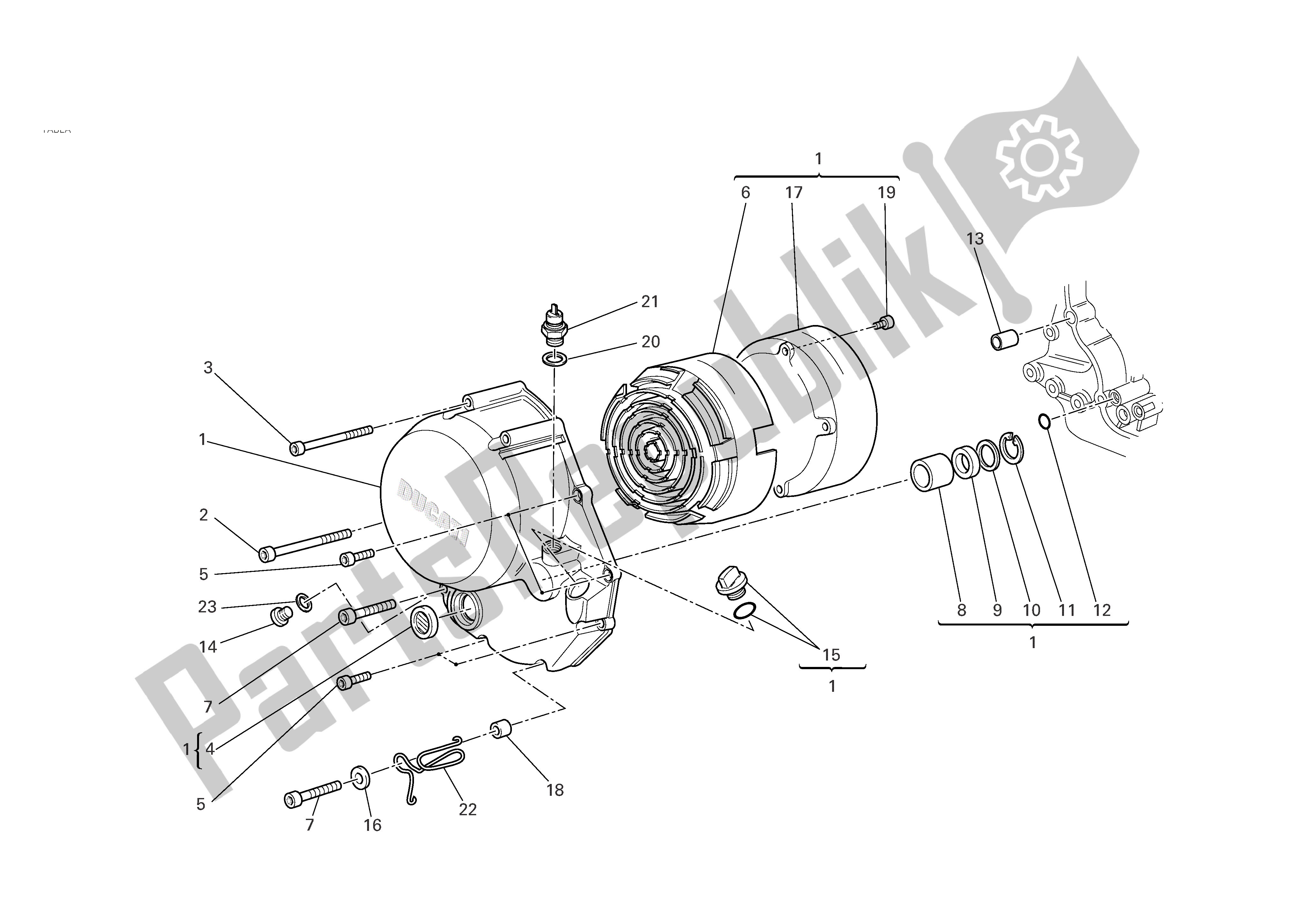 Tutte le parti per il Coperchio Carter Lato Frizione del Ducati Monster S2R 800 2006