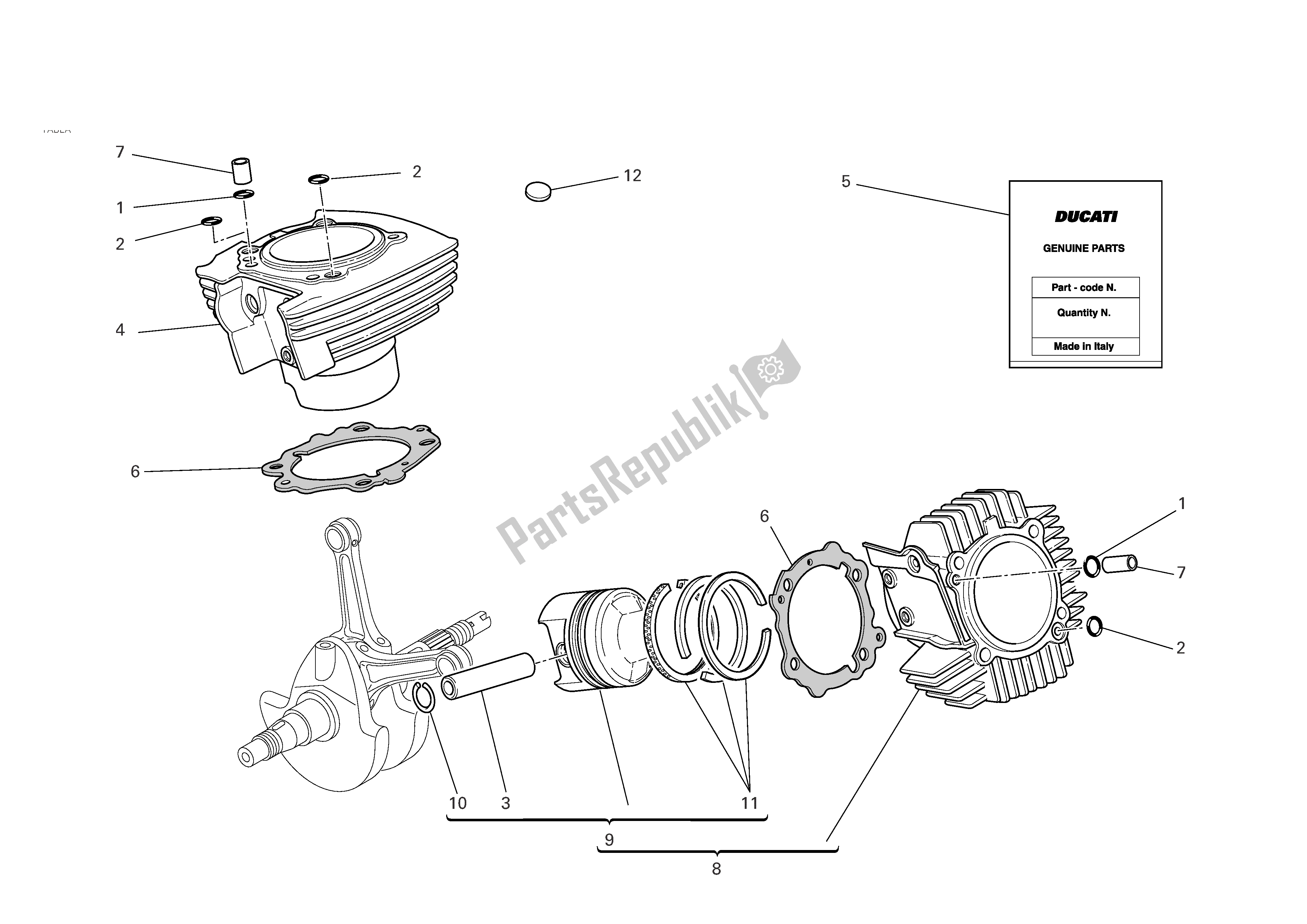 Alle onderdelen voor de Cilinders - Zuigers van de Ducati Monster S2R 800 2006