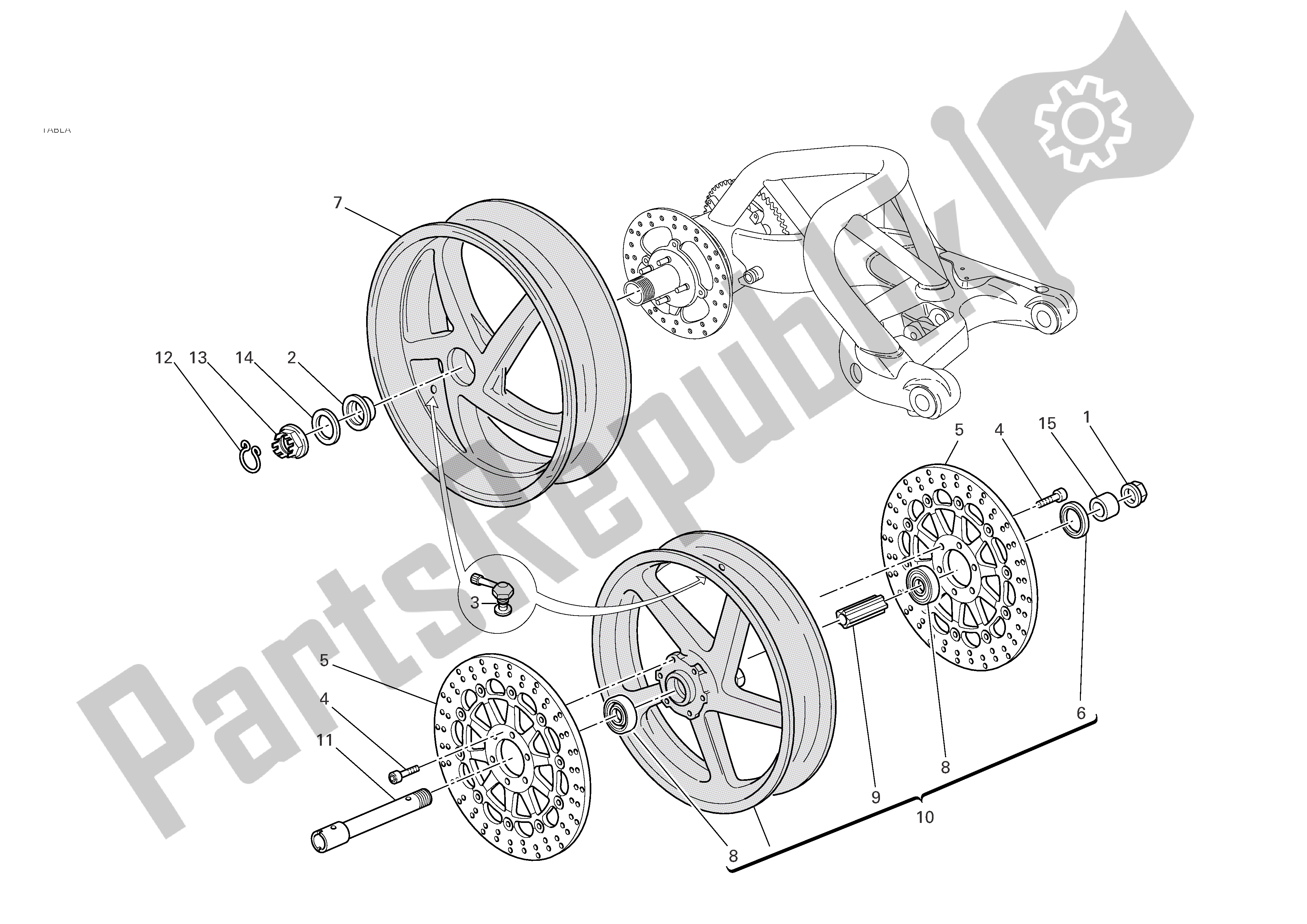 All parts for the Front And Rear Wheels of the Ducati Monster S2R 1000 2007