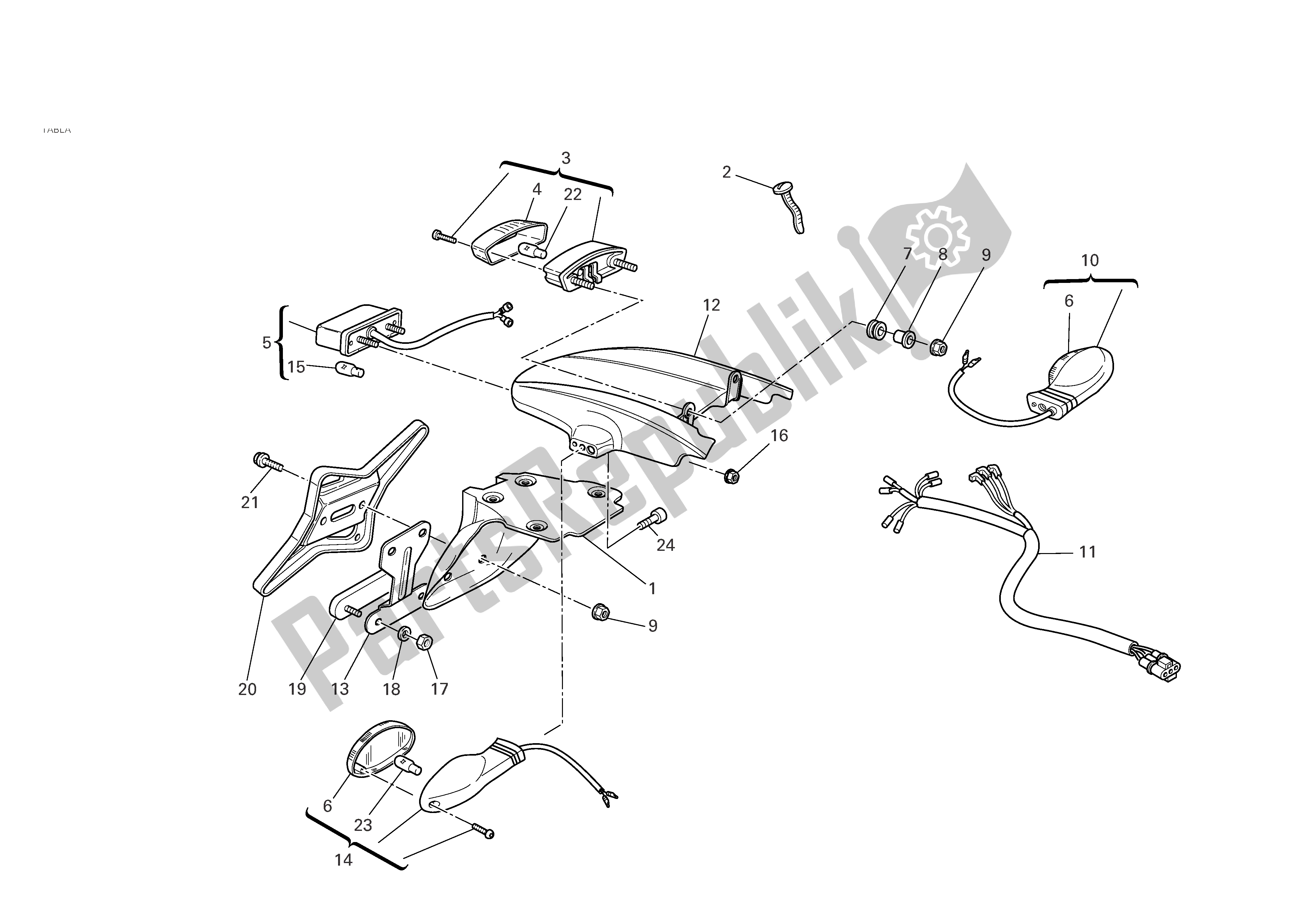 Tutte le parti per il Portatarga - Fanale Posteriore del Ducati Monster S2R 1000 2007