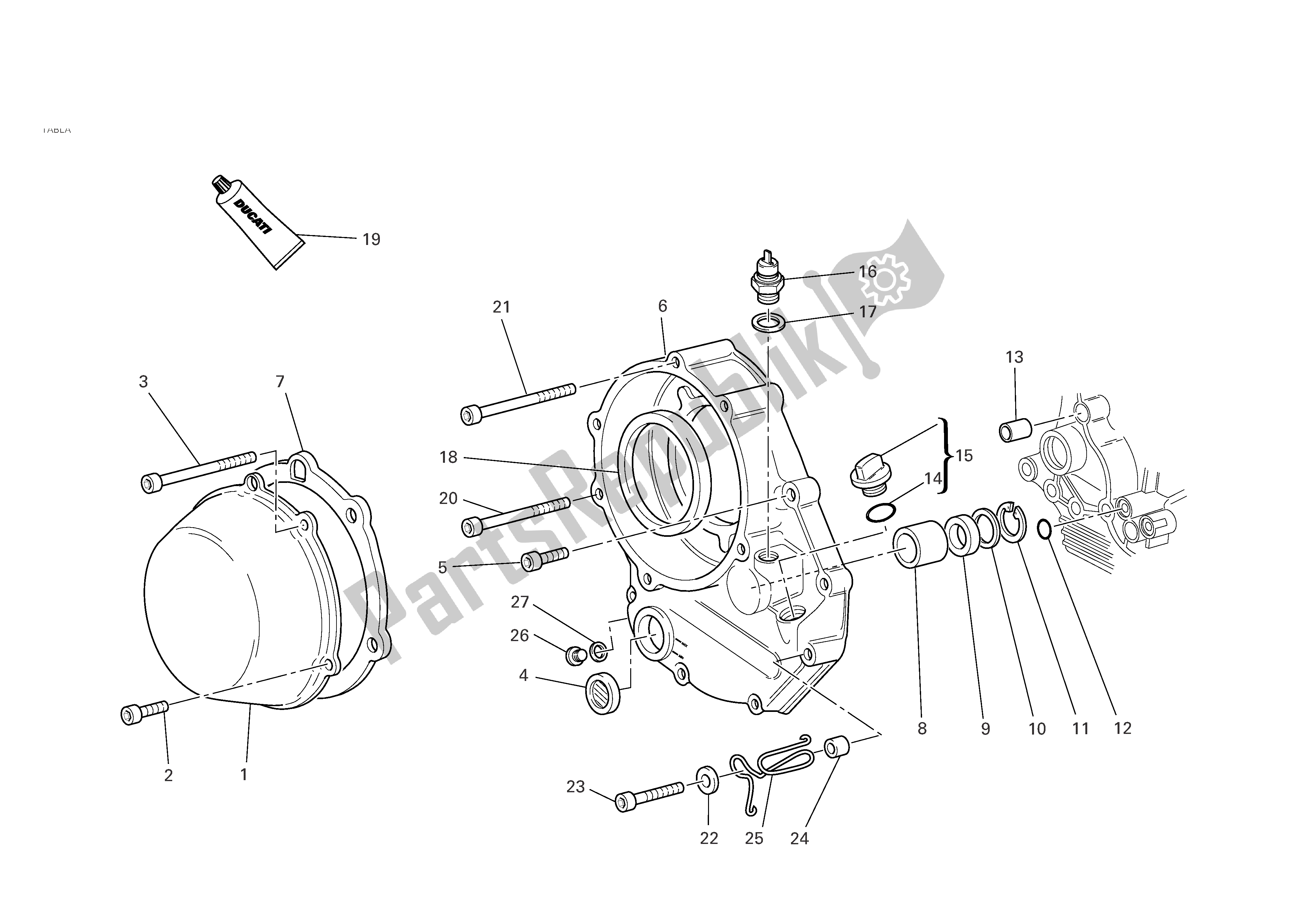 Alle onderdelen voor de Carterafdekking Aan De Koppelingszijde van de Ducati Monster S2R 1000 2007