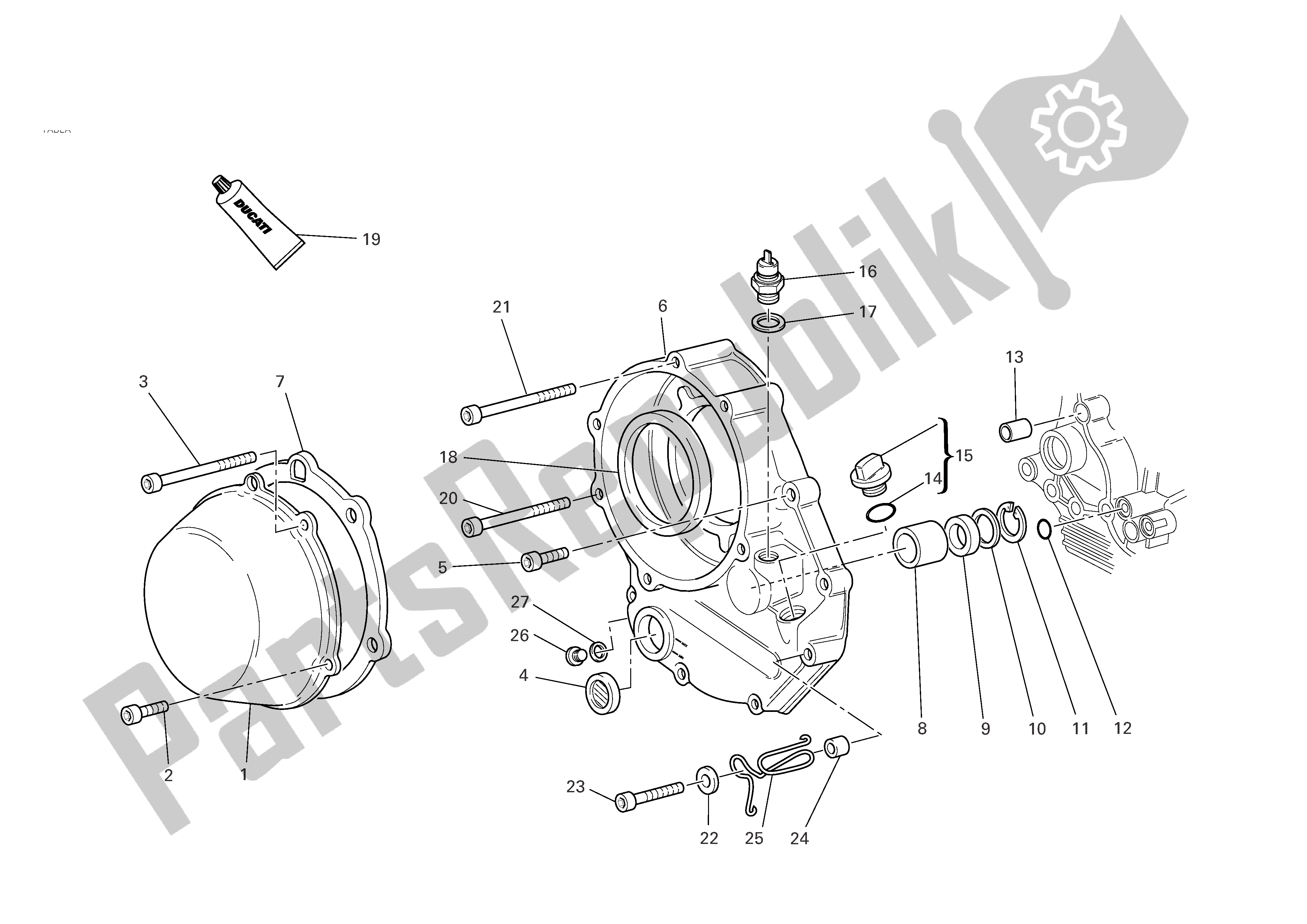 Alle onderdelen voor de Carterafdekking Aan De Koppelingszijde van de Ducati Monster S2R 1000 2008