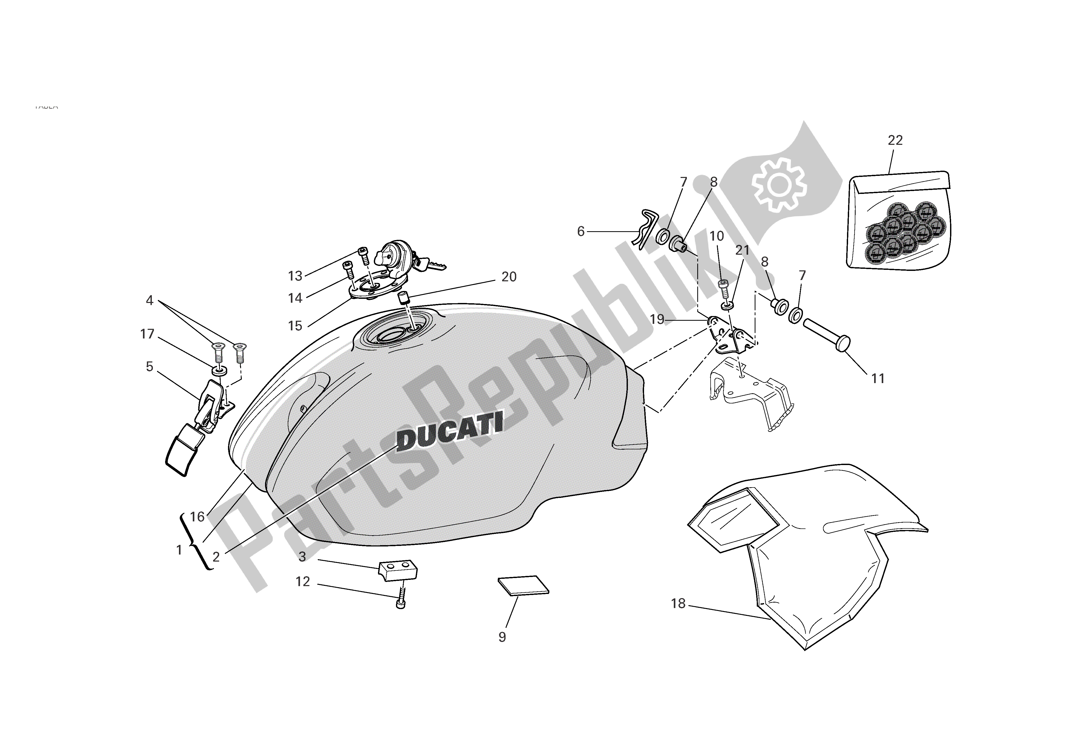 Alle onderdelen voor de Benzinetank van de Ducati Monster S2R 1000 2008