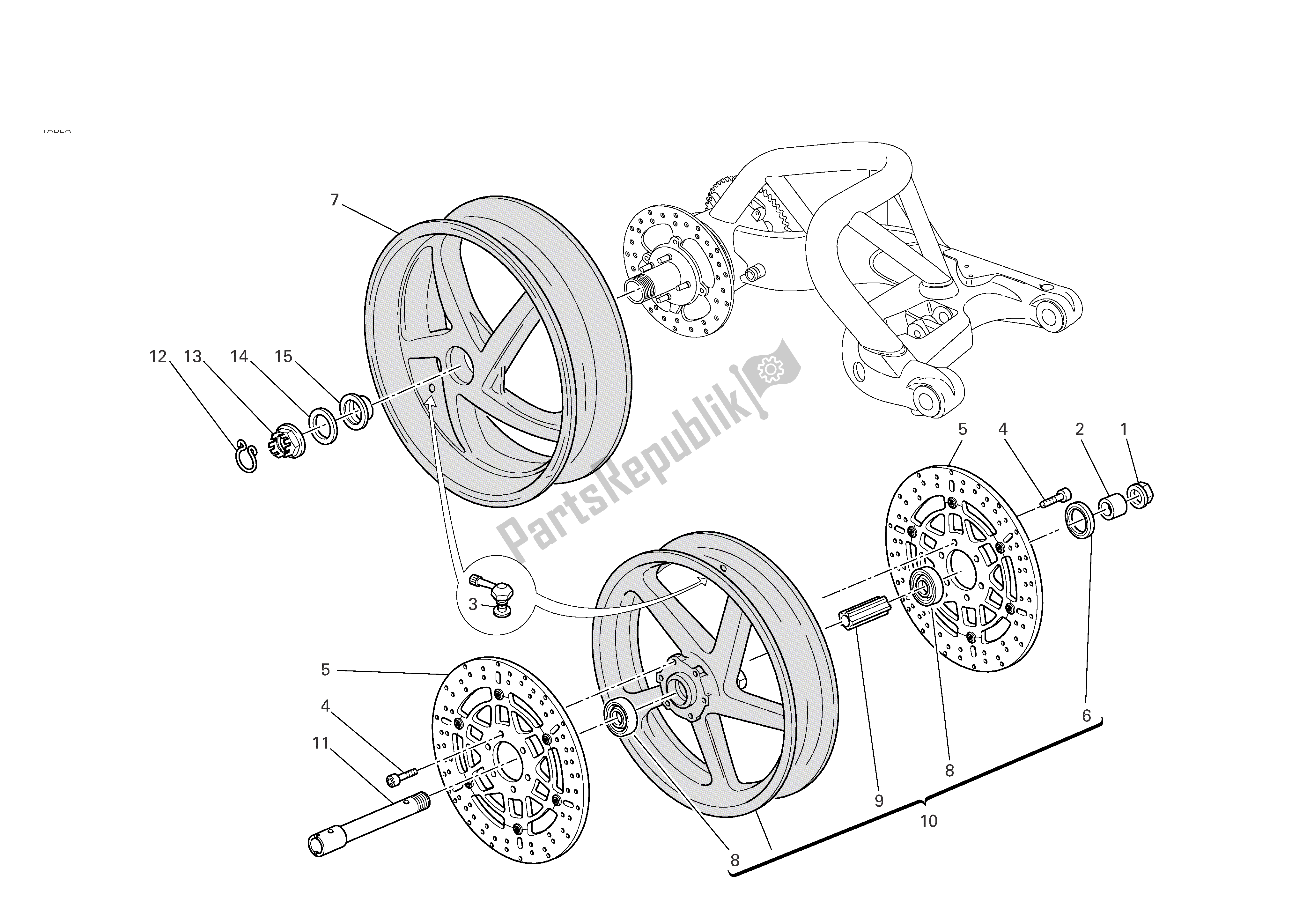 Alle onderdelen voor de Voor- En Achterwielen van de Ducati Monster S2R Dark 800 2006