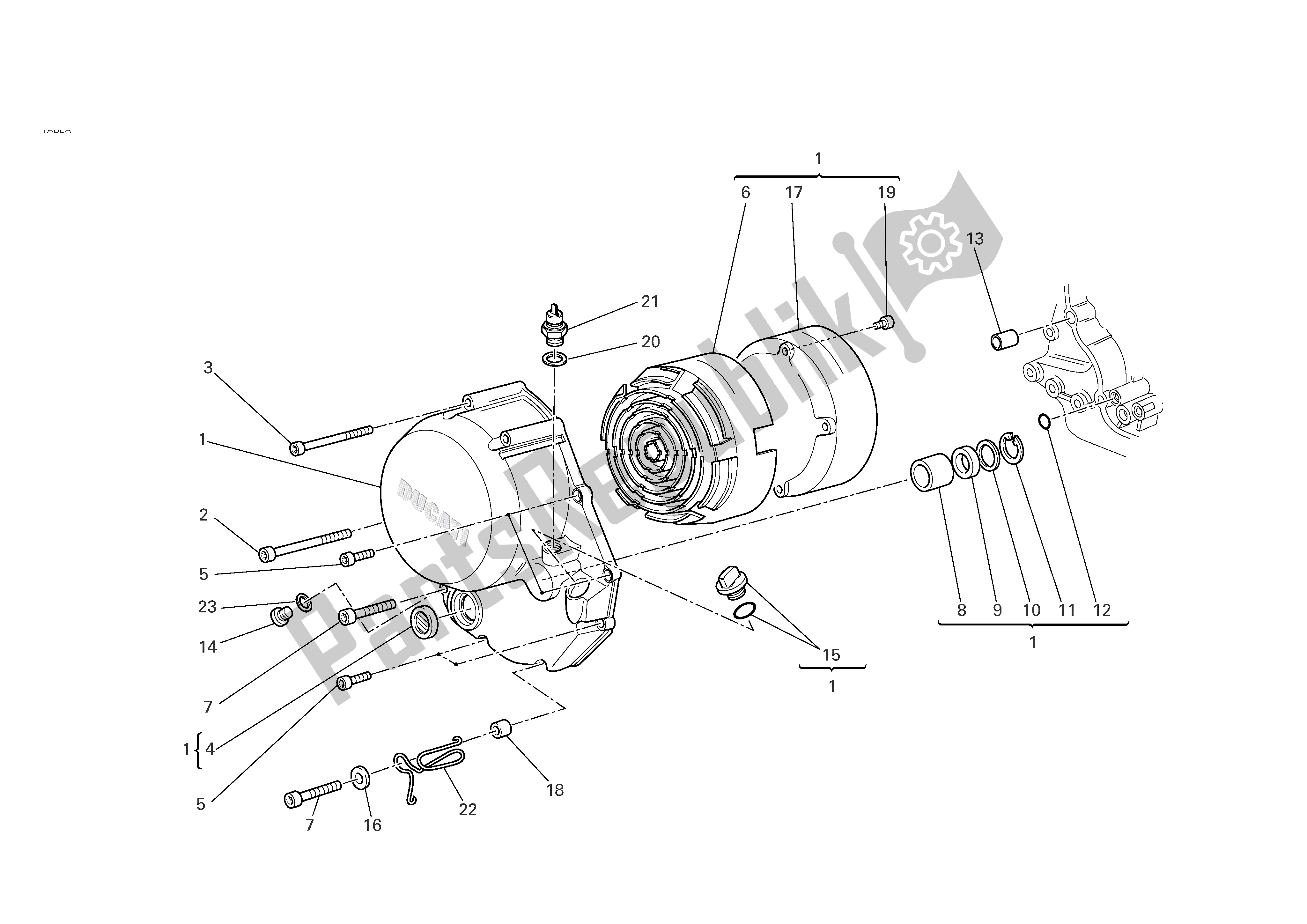 Alle onderdelen voor de Carterafdekking Aan De Koppelingszijde van de Ducati Monster S2R Dark 800 2006