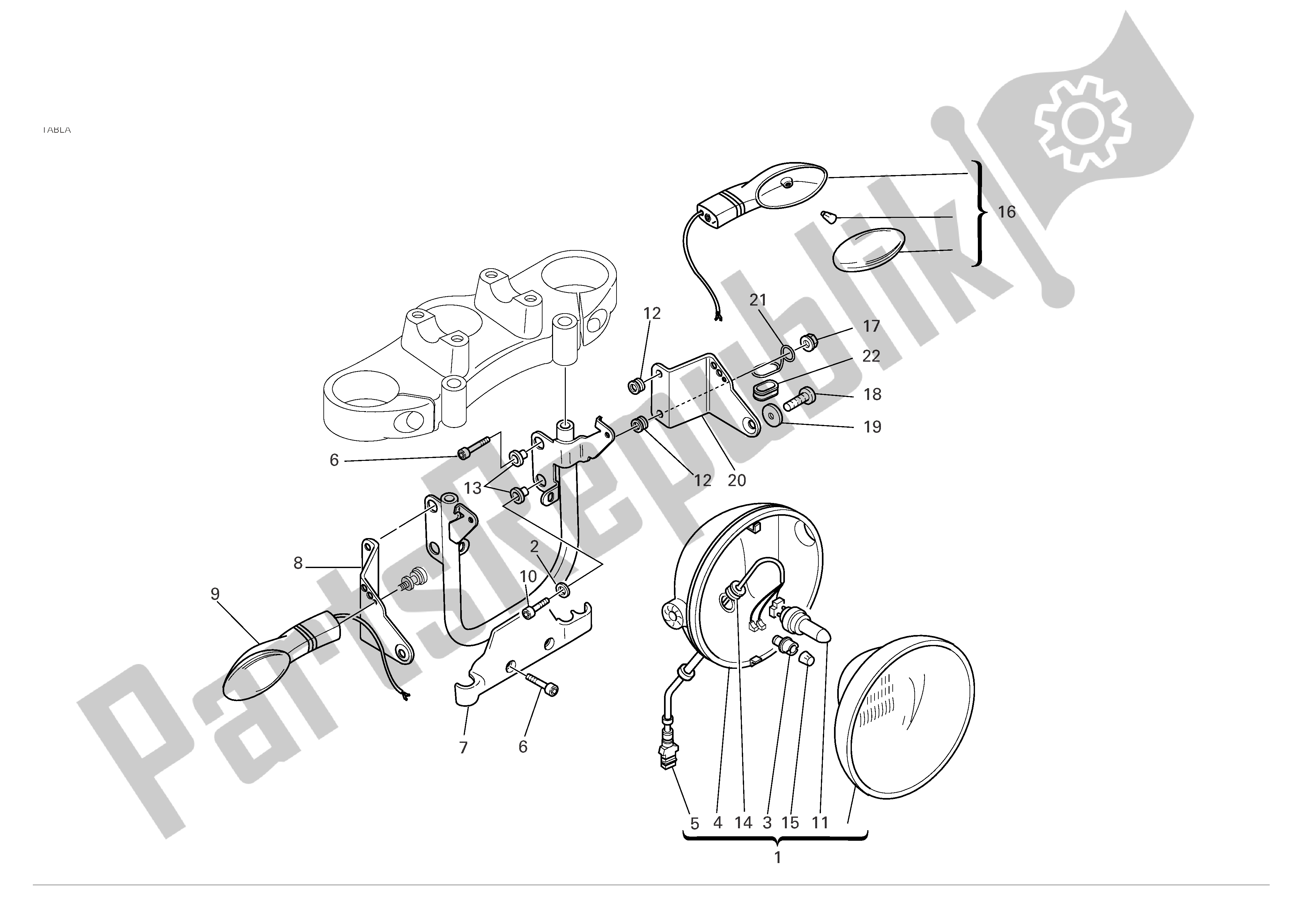 Alle onderdelen voor de Koplamp Vooraan van de Ducati Monster S4R 996 2005