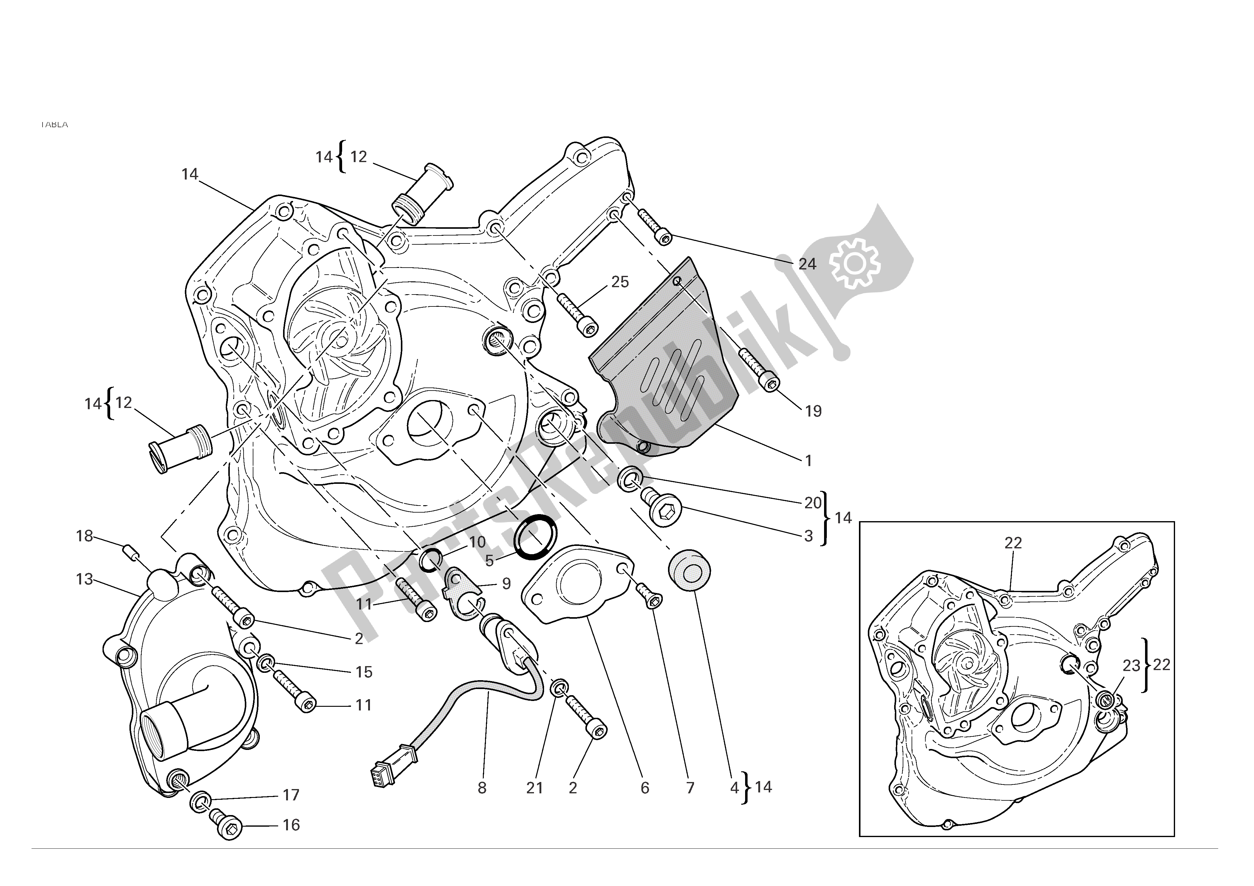 Toutes les pièces pour le Pompe à Eau-couvercle D'alternateur du Ducati Monster S4R 996 2005